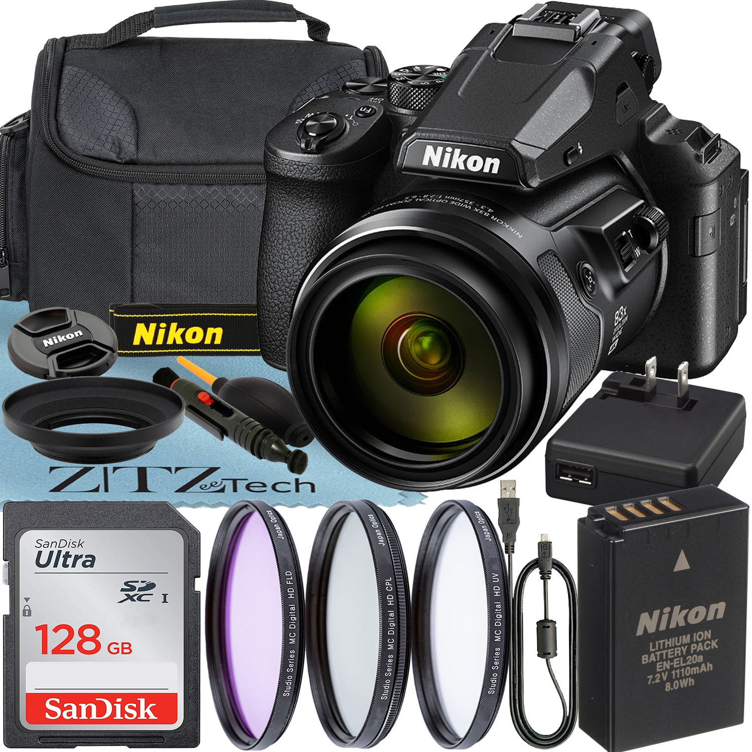 Nikon COOLPIX P950 Digital Camera with 83x Optical + SanDisk 128GB Card + 3 Pieces Filter Kit + ZeeTech Accessory Bundle