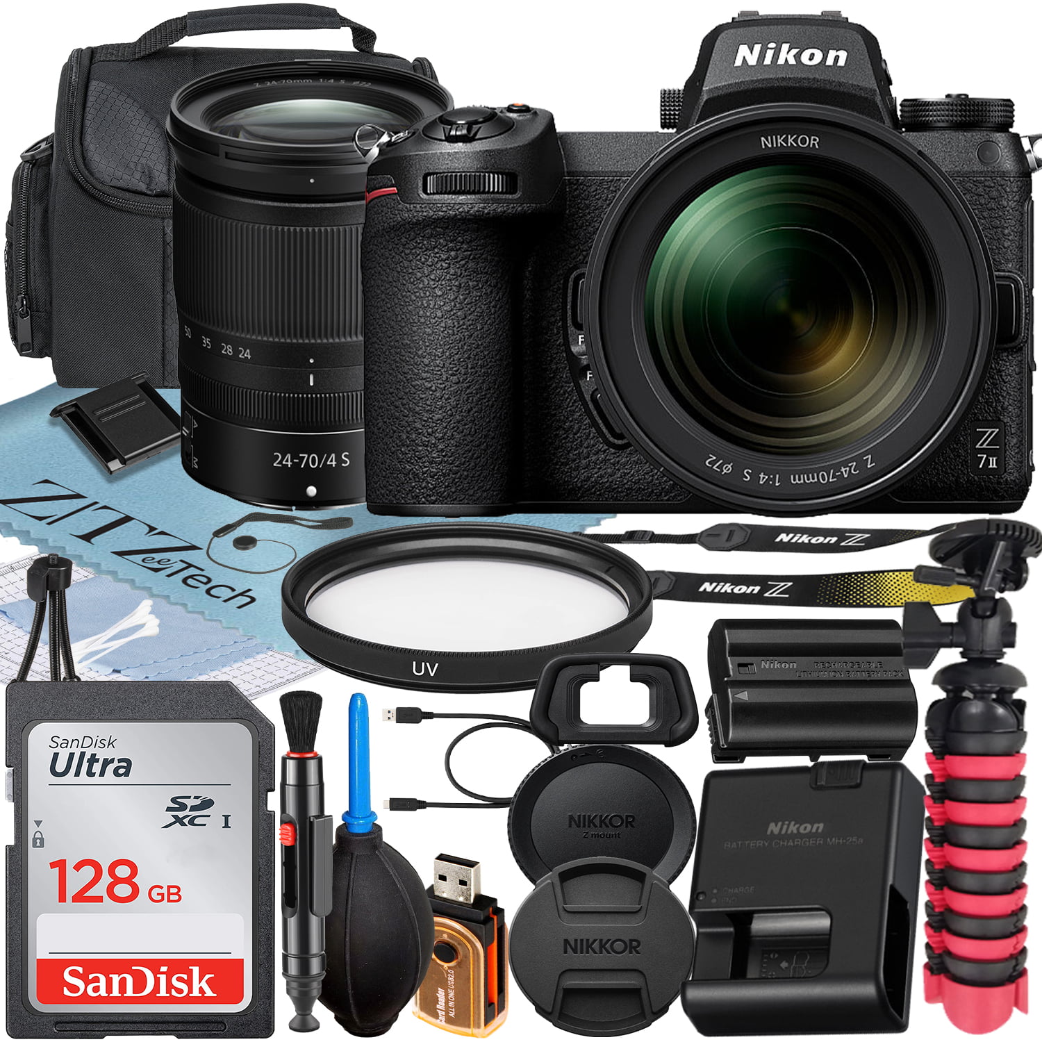 Nikon Z7 II Mirrorless Camera with NIKKOR Z 24-70mm f/4 S Lens + SanDisk 128GB Memory Card + Case + UV Filter + ZeeTech Accessory Bundle