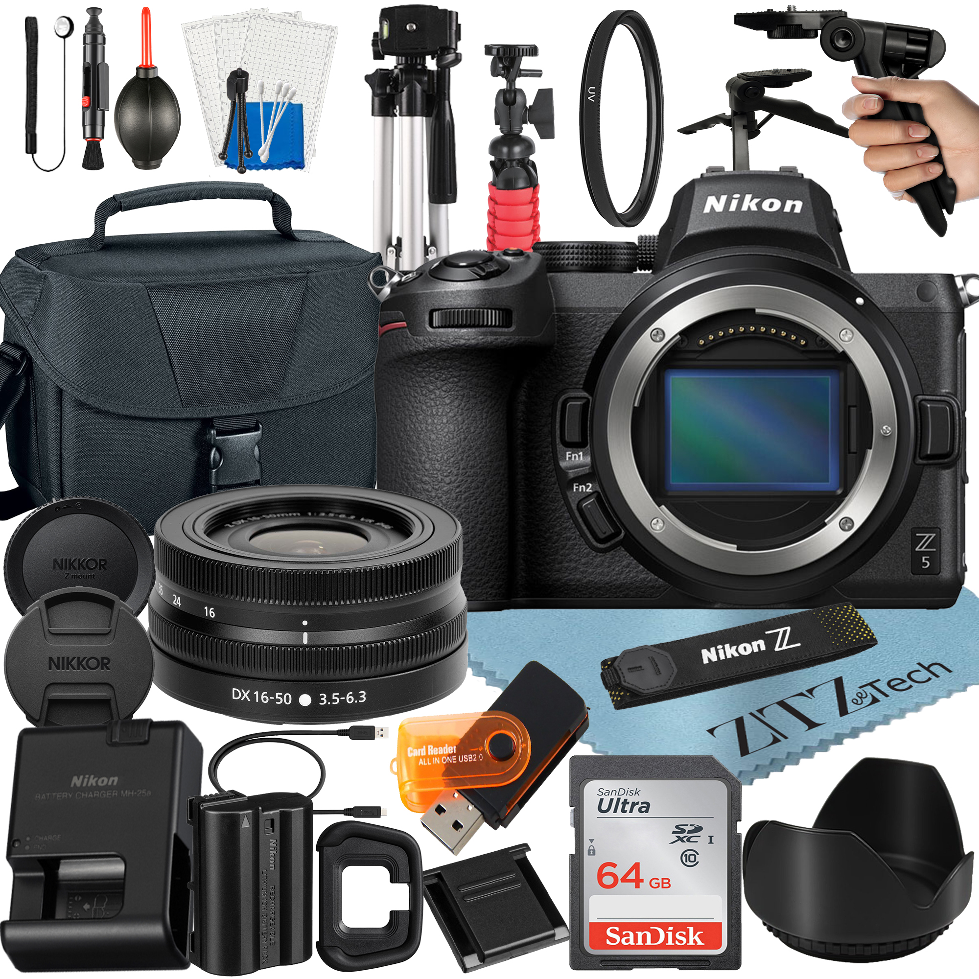 Nikon Z5 Mirrorless Camera Bundle with NIKKOR 16-50mm VR Zoom Lens + 64GB SanDisk Card + Case + Tripod + ZeeTech Accessory