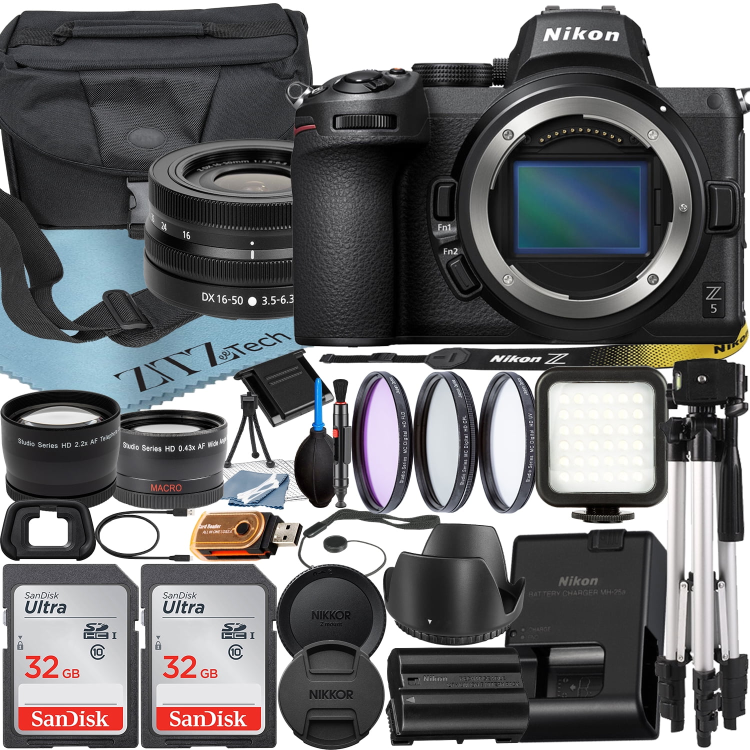 Nikon Z5 Mirrorless Camera with NIKKOR Z DX 16-50mm VR Zoom Lens + SanDisk 32GB Card + Case + Wideangle + Tripod + ZeeTech Accessory Bundle