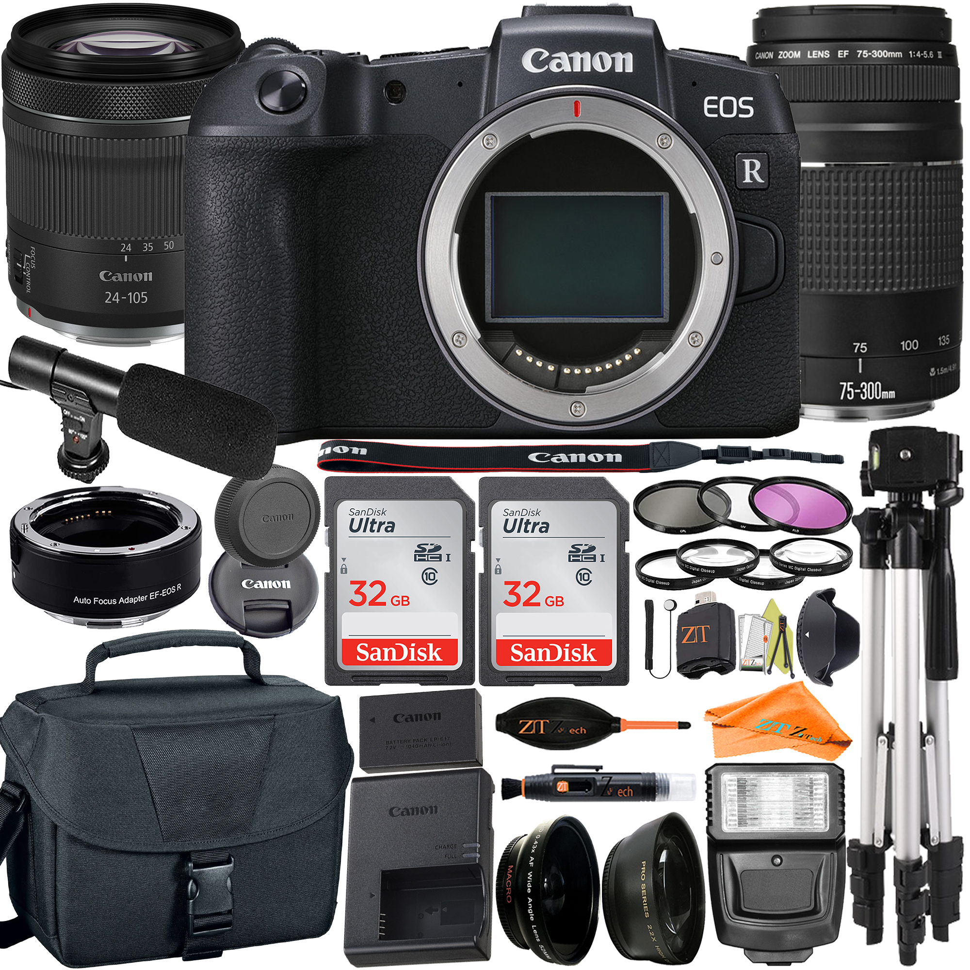 Canon EOS RP Mirrorless Camera with RF24-105mm + 75-300mm Lens + Mount Adapter + 2 Pack SanDisk 32GB + ZeeTech Accessory