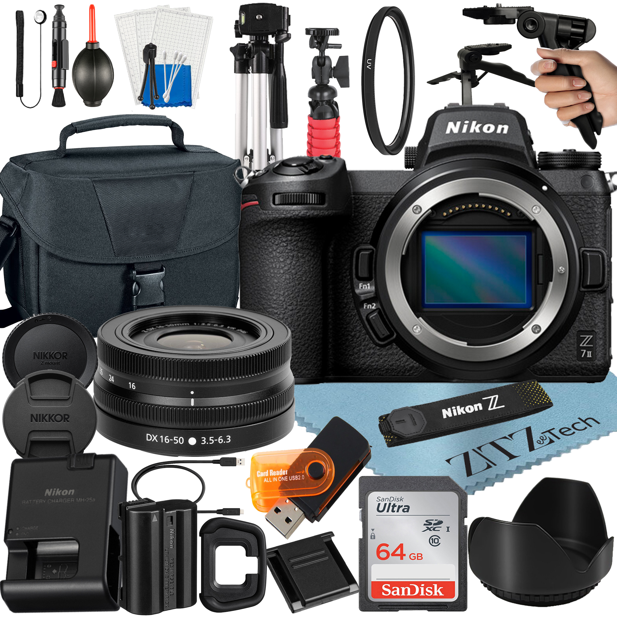 Nikon Z7 II Mirrorless Camera Bundle with NIKKOR 16-50mm VR Zoom Lens + 64GB SanDisk Card + Case + Tripod + ZeeTech Accessory