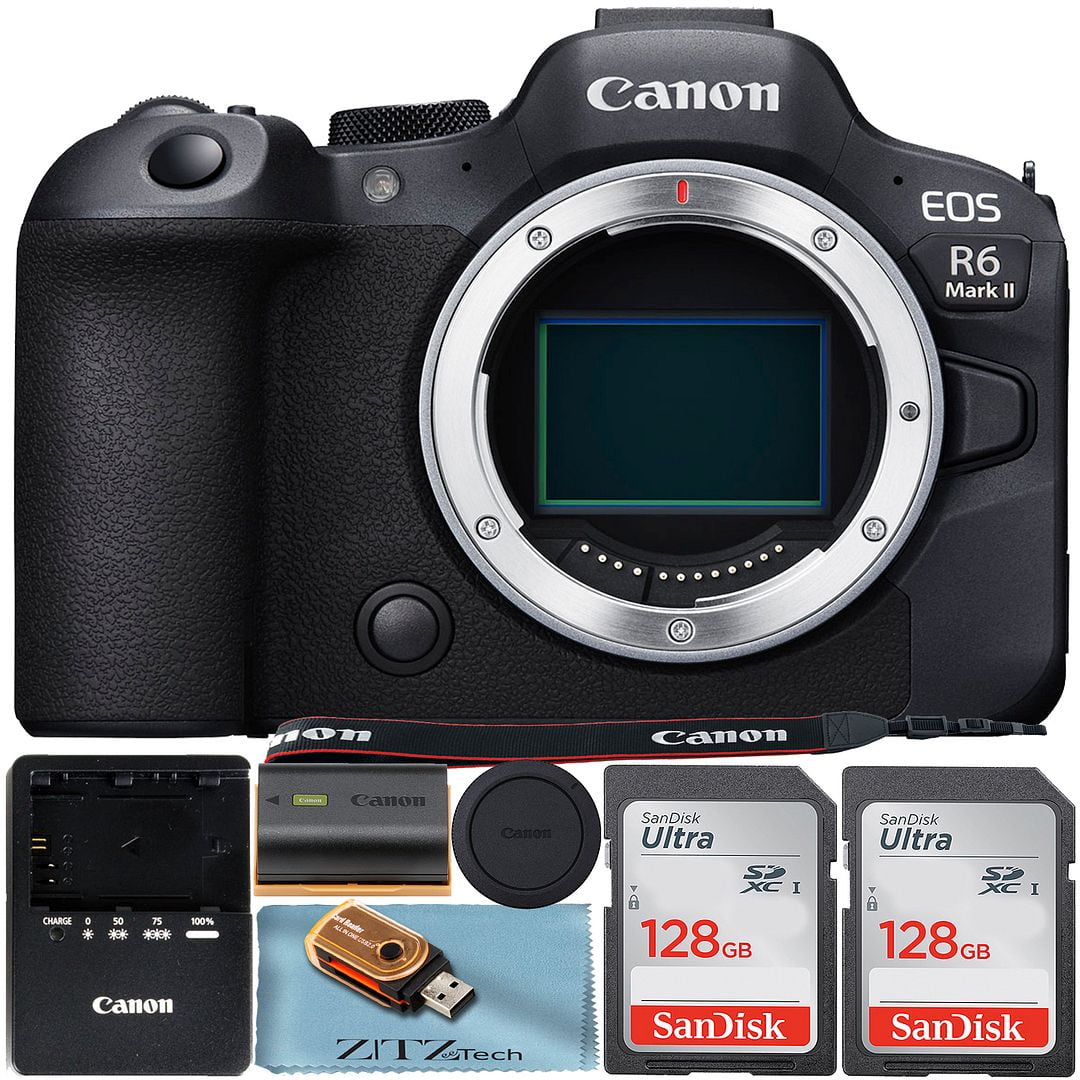 Canon EOS R6 Mark II Mirrorless Camera (Body Only) Full-Frame with 2 Pack SanDisk 128GB Memory Card + ZeeTech Accessory Bundle