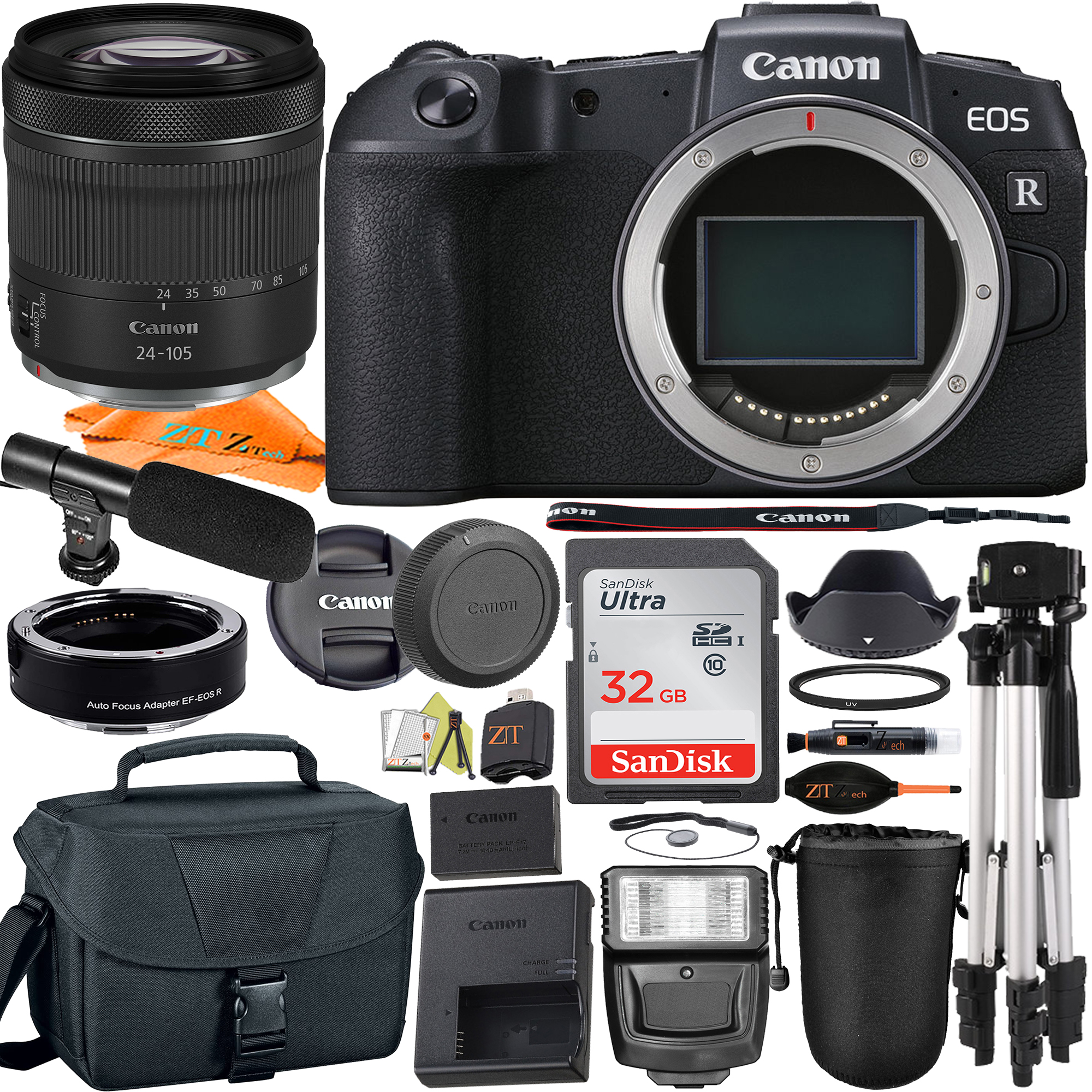 Canon EOS RP Mirrorless Digital Camera with RF24-105mm Lens + Mount Adapter + SanDisk 32GB + ZeeTech Accessory Bundle