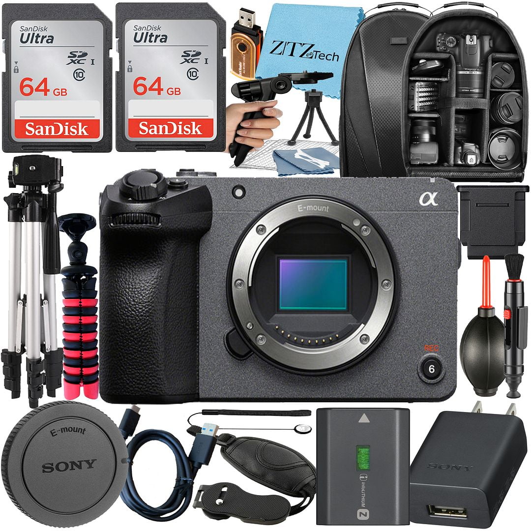 Sony FX30 Digital Cinema Camera + 2 Pack 64GB Memory Card + Backpack + Tripod + ZeeTech Cloth