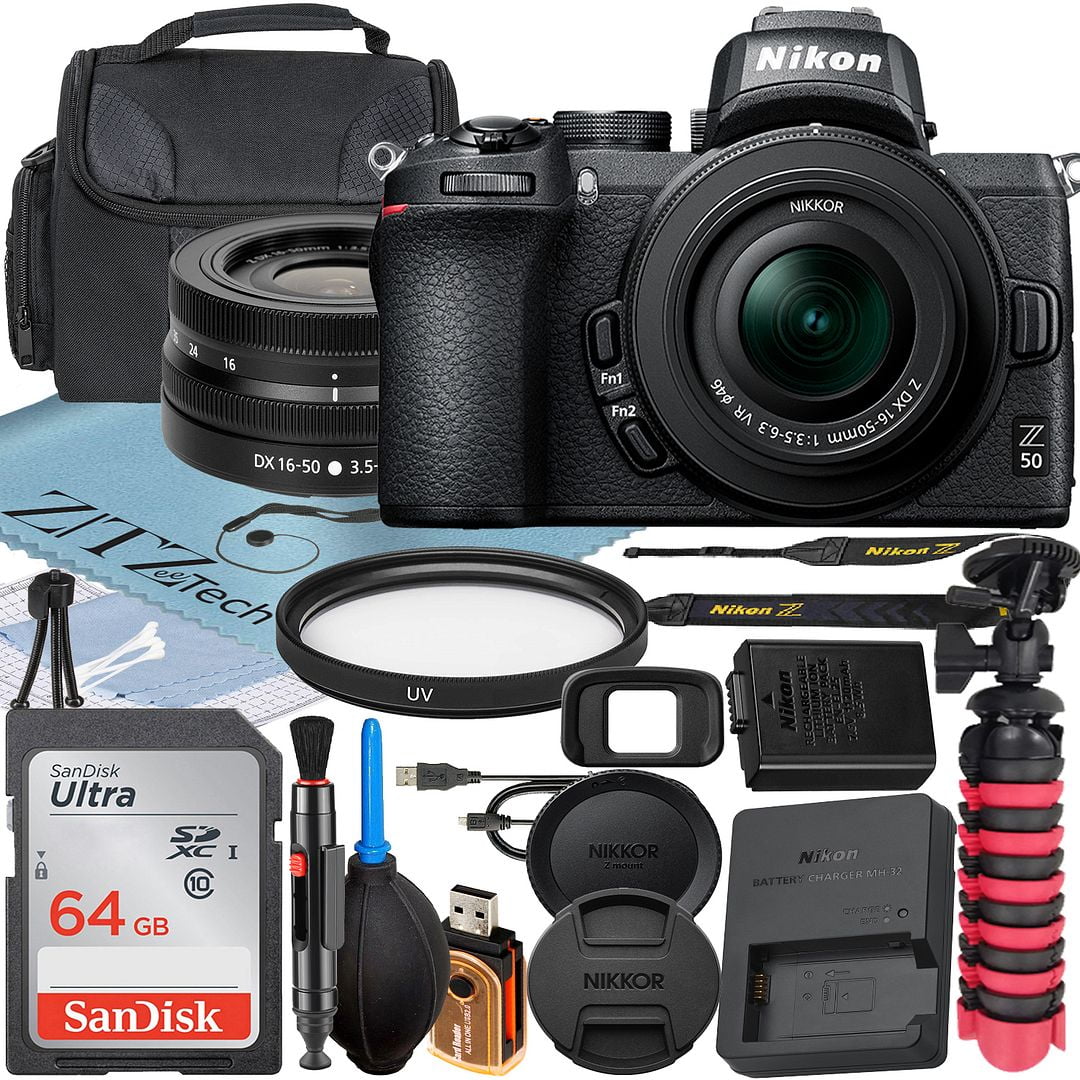 Nikon Z50 Mirrorless Camera with NIKKOR Z DX 16-50mm VR Zoom Lens + SanDisk 64GB Memory Card + Case + UV Filter + ZeeTech Accessory Bundle