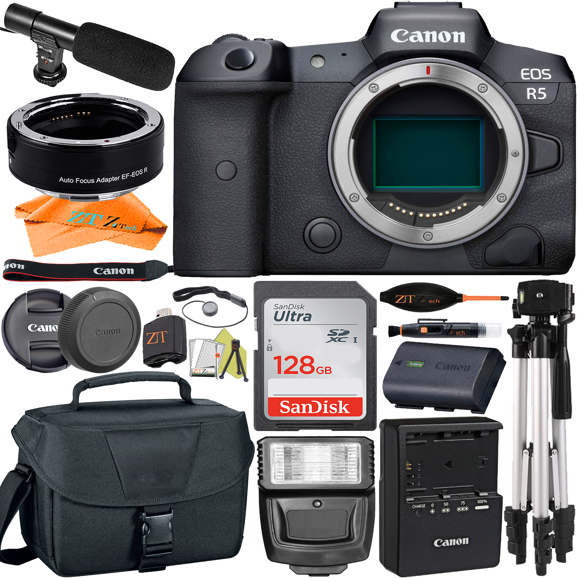 Canon EOS R5 Mirrorless Digital Camera (Body Only) with Mount Adapter + SanDisk 128GB + Case + ZeeTech Accessory Bundle
