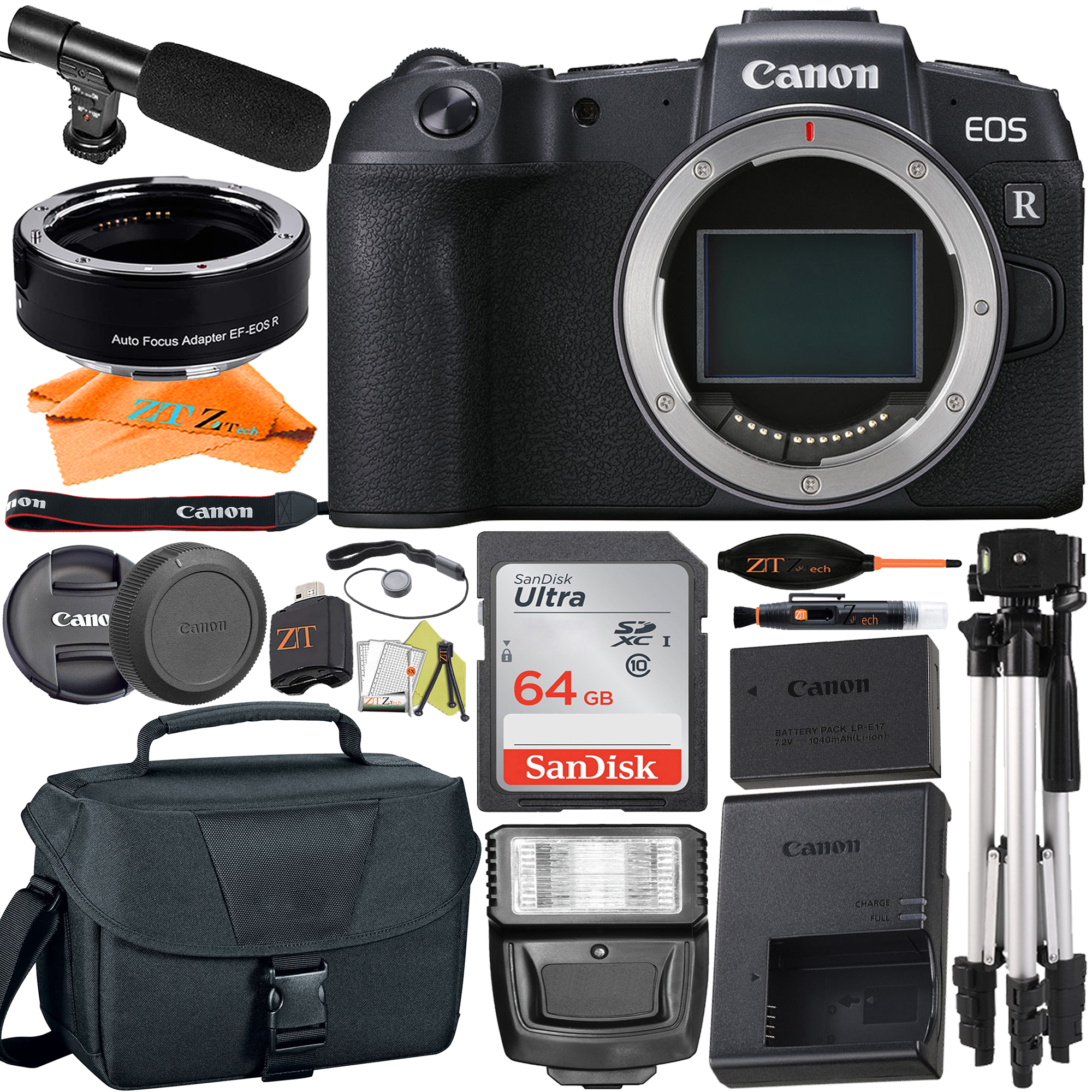 Canon EOS RP Mirrorless Digital Camera (Body Only) with Mount Adapter + SanDisk 64GB + Case + ZeeTech Accessory Bundle