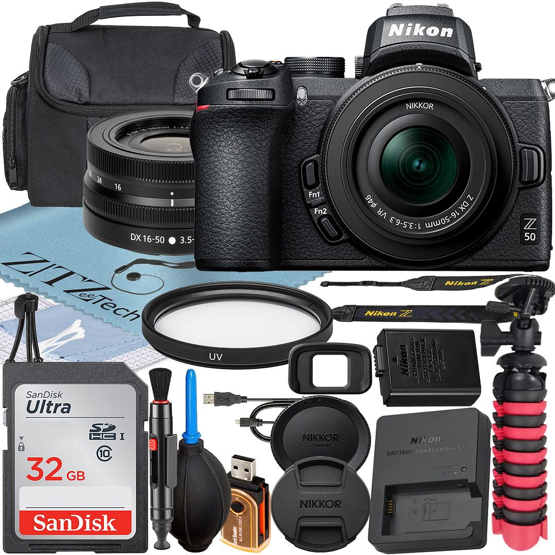 Nikon Z50 Mirrorless Camera with NIKKOR Z DX 16-50mm VR Zoom Lens + SanDisk 32GB Memory Card + Case + UV Filter + ZeeTech Accessory Bundle