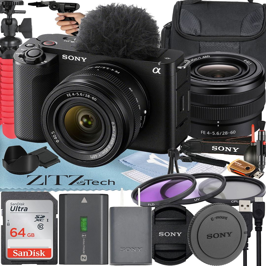 Sony ZV-E1 Mirrorless Camera (Black) with FE 28-60mm Lens + SanDisk 64GB Card + Case + 3 Pieces Filter + ZeeTech Accessory Bundle