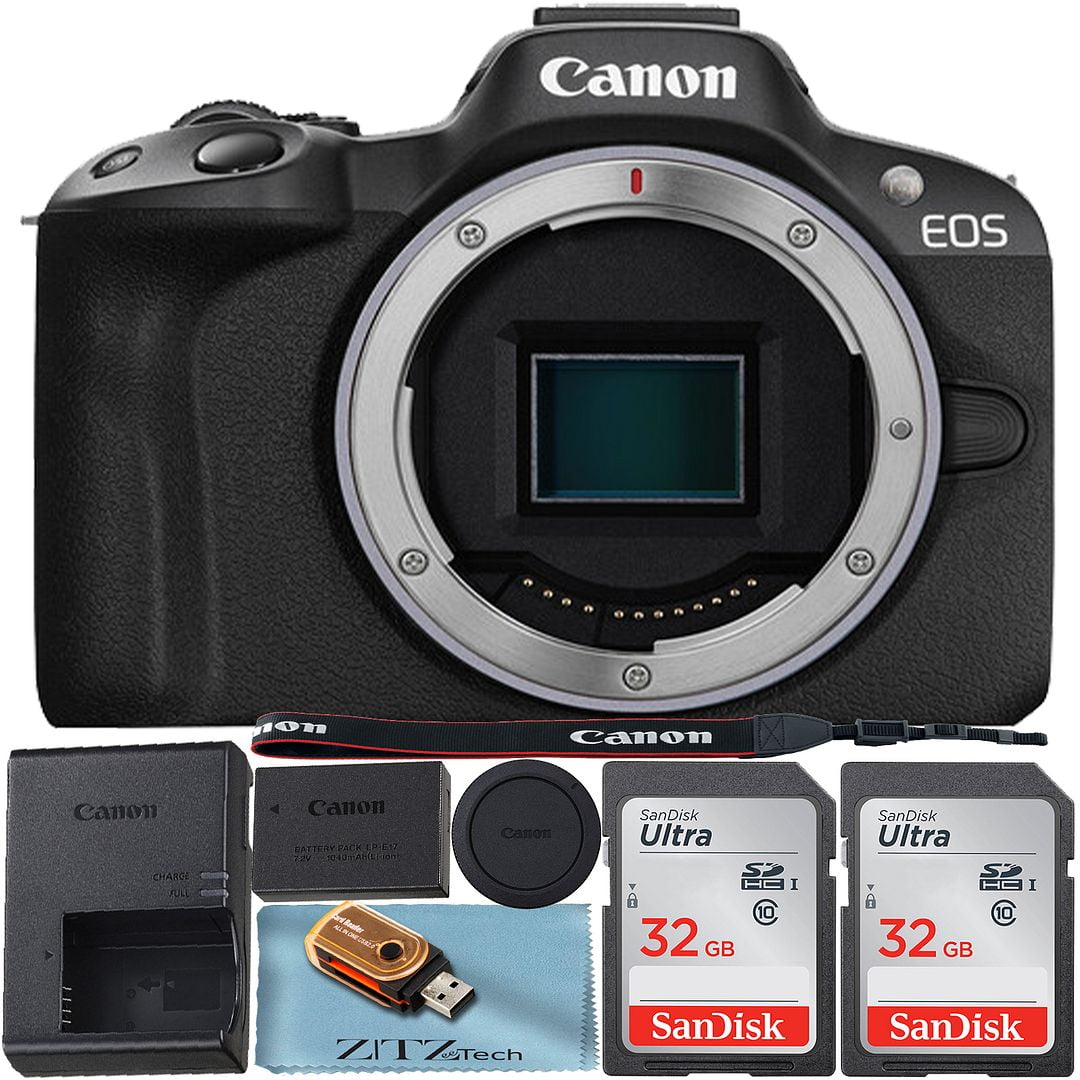 Canon EOS R50 Mirrorless Camera (Body Only) 4K Video with 2 Pack SanDisk 32GB Memory Card + ZeeTech Accessory Bundle