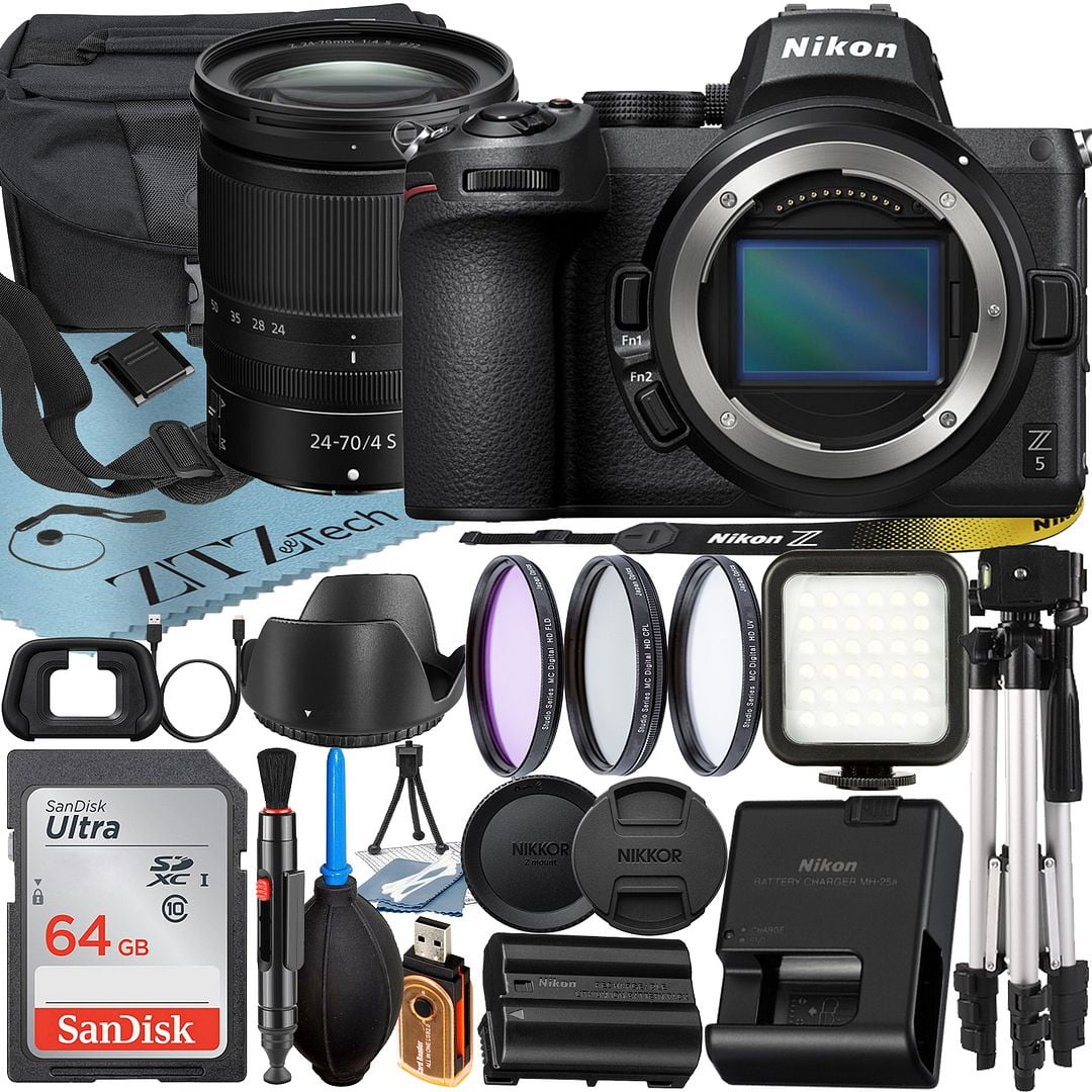 Nikon Z5 Mirrorless Camera with NIKKOR Z 24-70mm f/4 Zoom Lens + SanDisk 64GB Card + Case + 3 Pieces Filter + Flash + ZeeTech Accessory Bundle