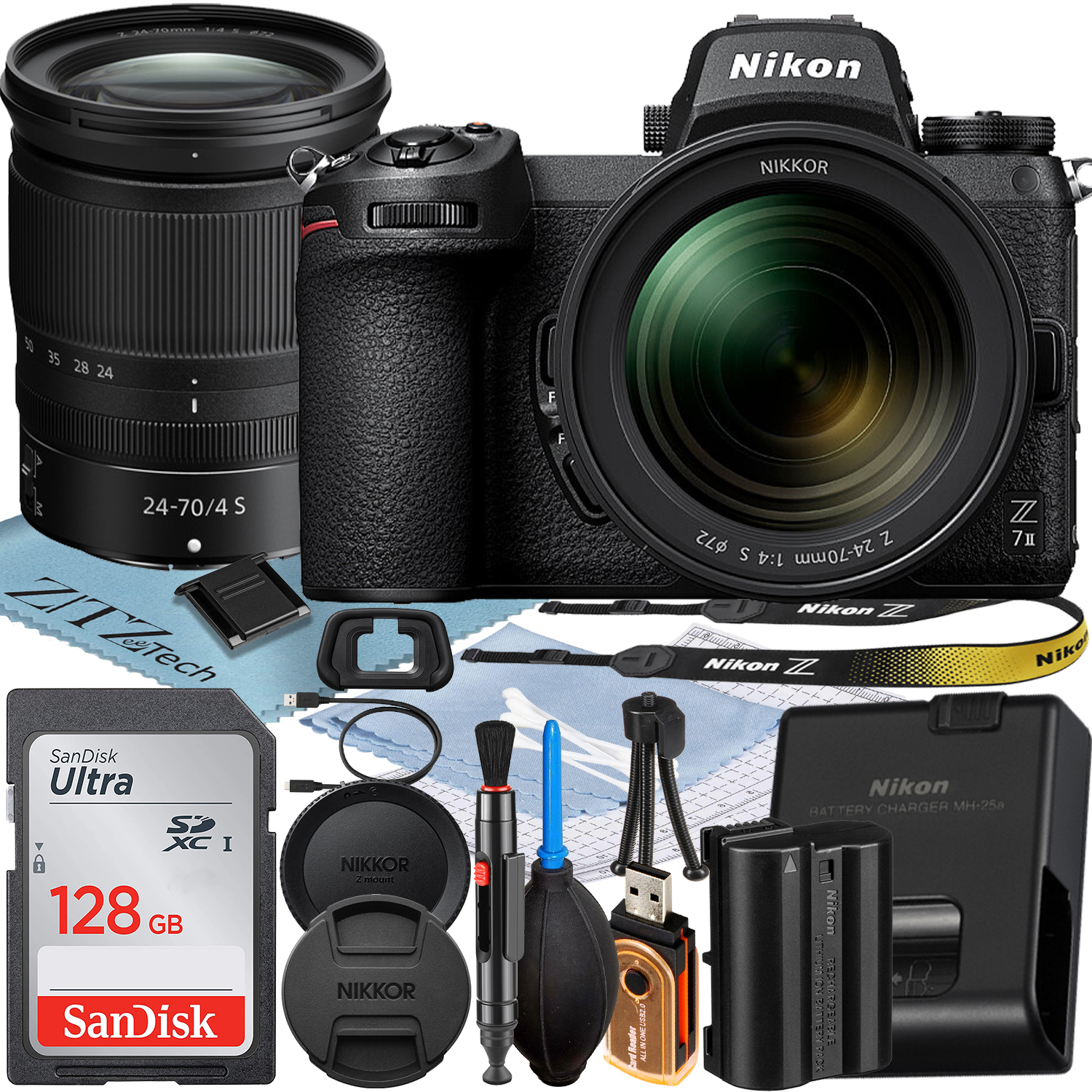 Nikon Z7 II Mirrorless Camera with NIKKOR Z 24-70mm f/4 S Lens + SanDisk 128GB Memory Card + ZeeTech Accessory Bundle