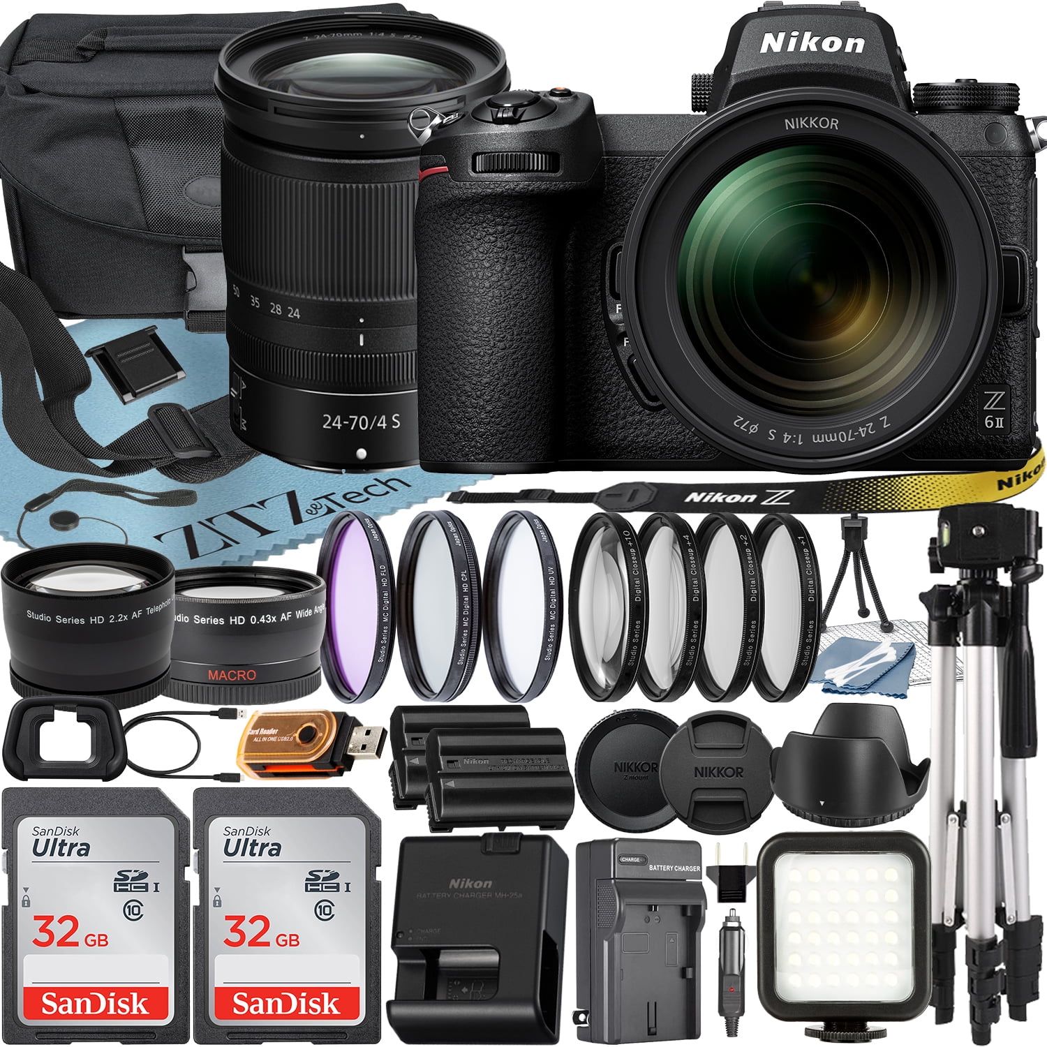 Nikon Z6 II Mirrorless Camera with NIKKOR Z 24-70mm f/4 S Lens + SanDisk 32GB Card + Case + Telephoto + Tripod + ZeeTech Accessory Bundle