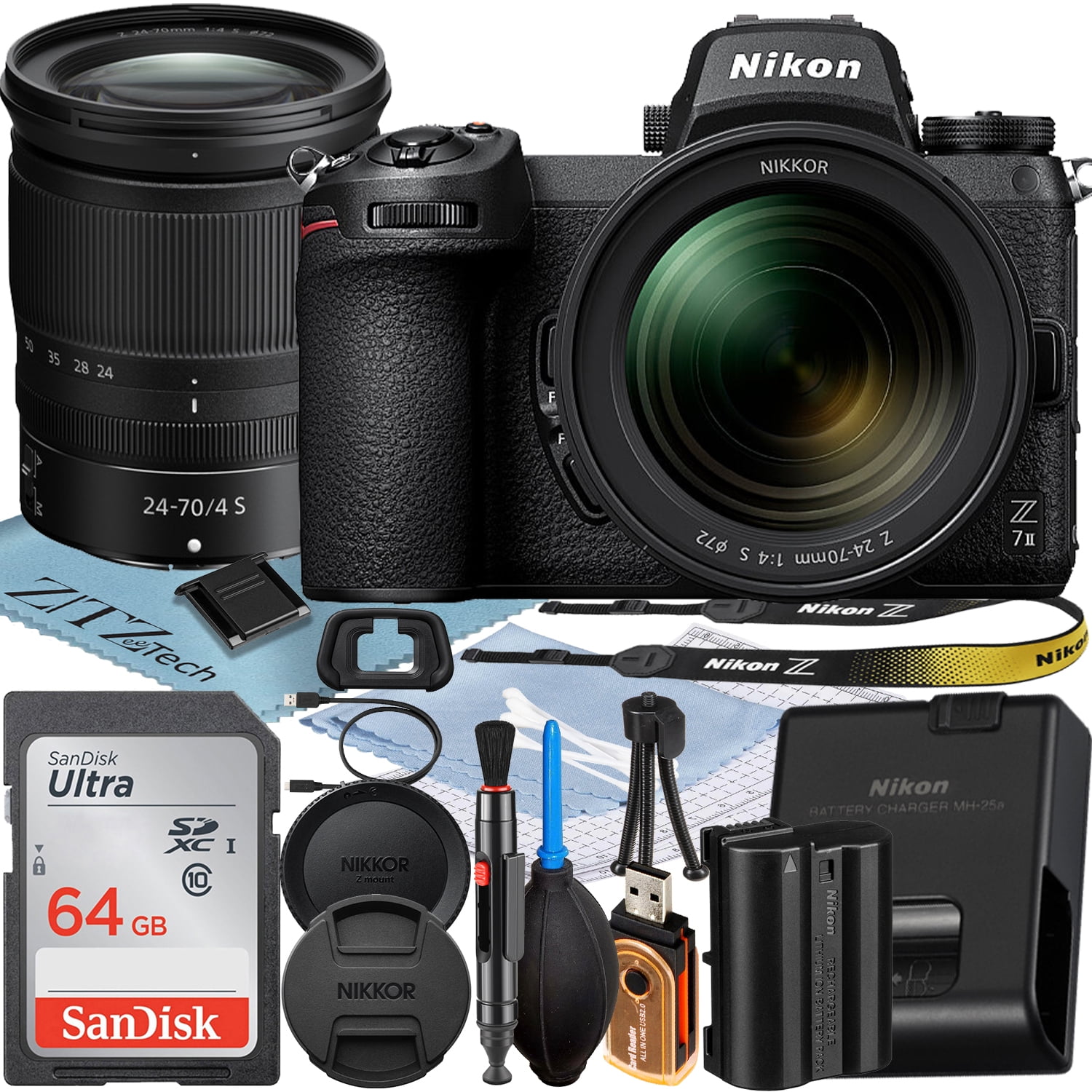 Nikon Z7 II Mirrorless Camera with NIKKOR Z 24-70mm f/4 S Lens + SanDisk 64GB Memory Card + ZeeTech Accessory Bundle