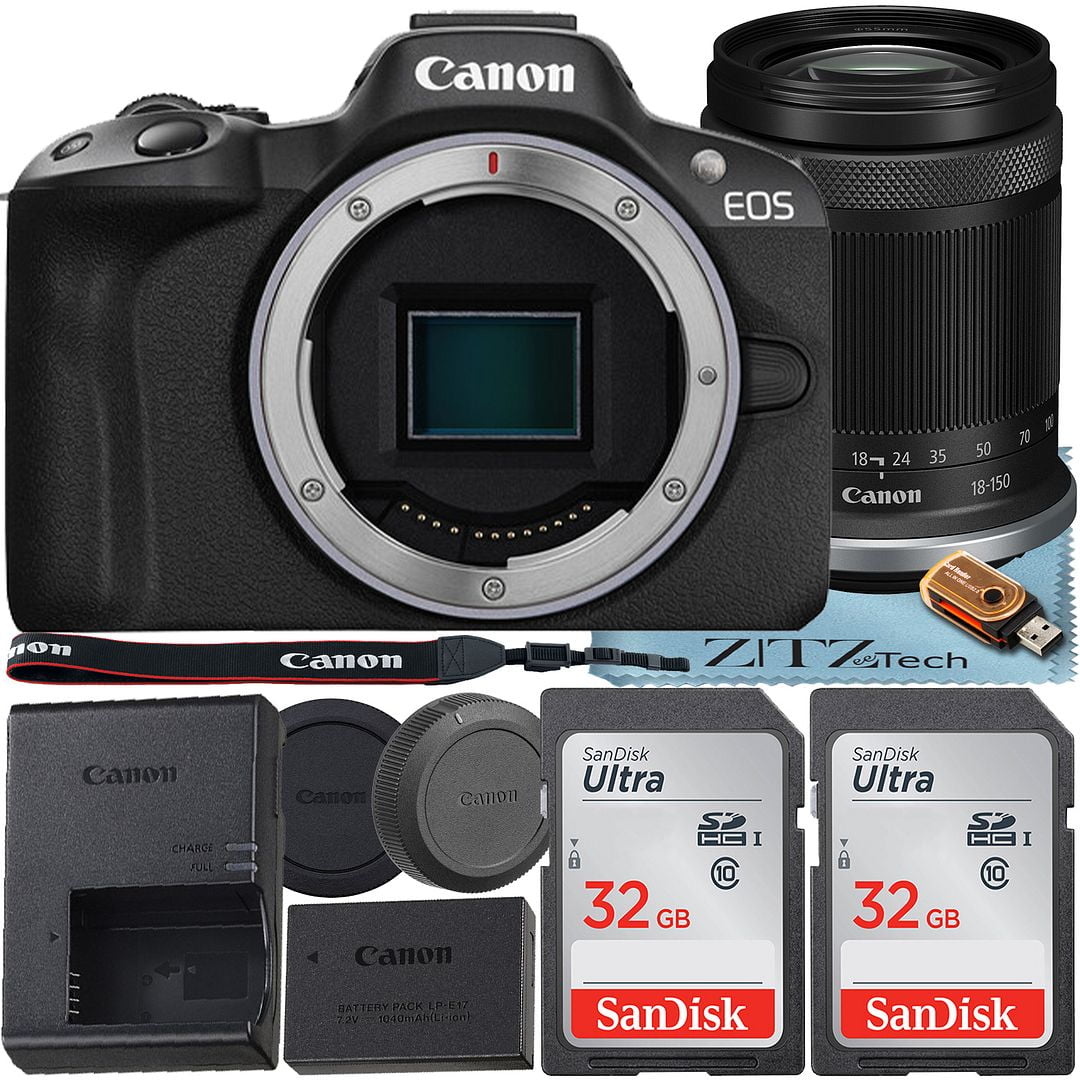 Canon EOS R50 Mirrorless Camera with RF-S 18-150mm f/3.5-6.3 IS STM Lens + 2 Pack SanDisk 32GB Memory Card + ZeeTech Accessory Bundle