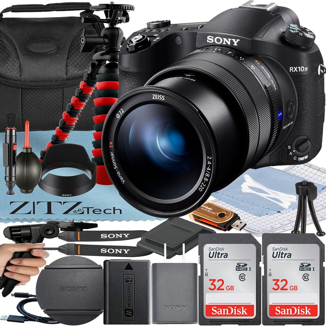 Sony Cyber-shot DSC-RX10 IV Digital Camera + Tripod + Case + 2Pack 32GB Memory Card + ZeeTech Microfiber Cloth