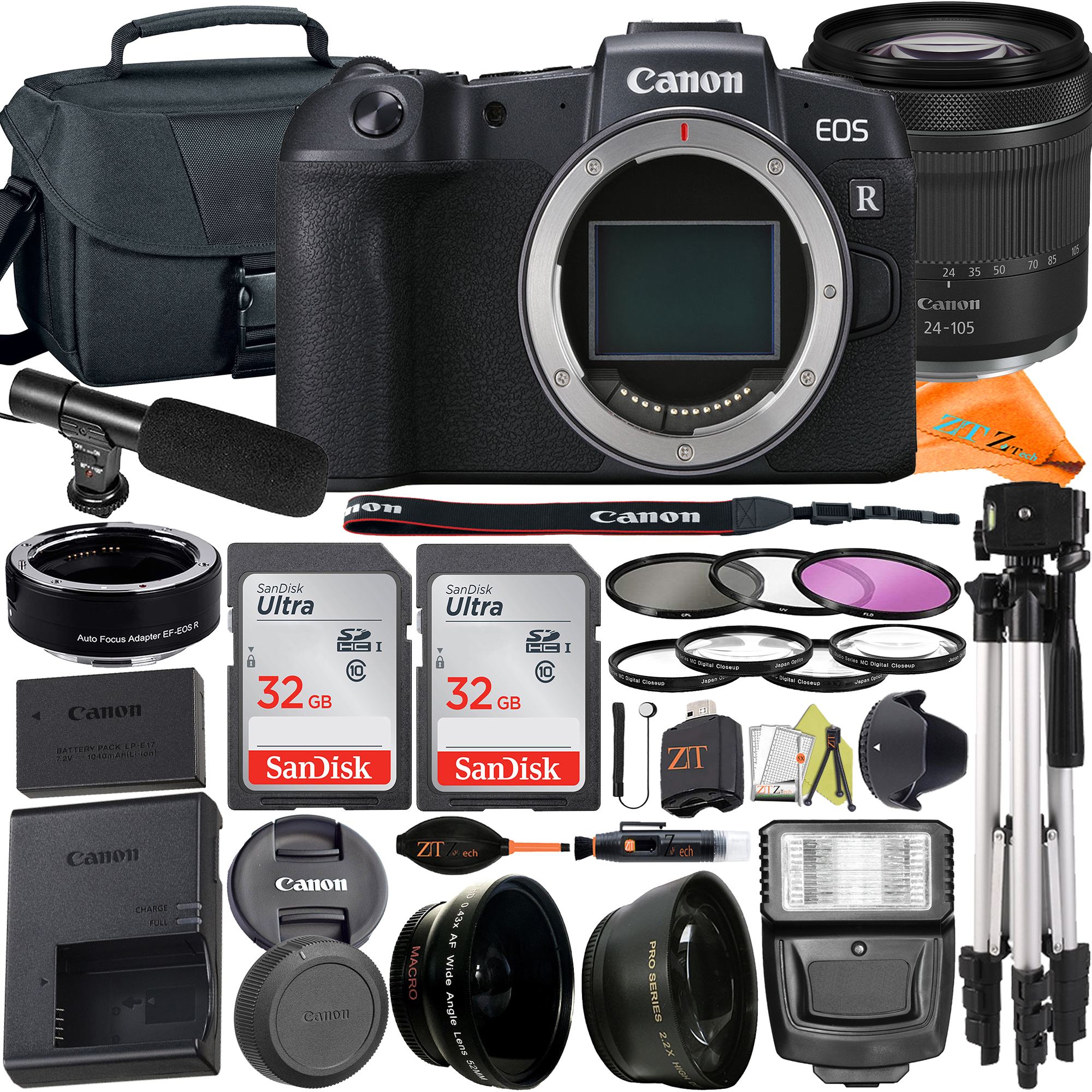 Canon EOS RP Mirrorless Camera with RF24-105mm Lens + Mount Adapter + 2Pack SanDisk 32GB + Case + ZeeTech Accessory