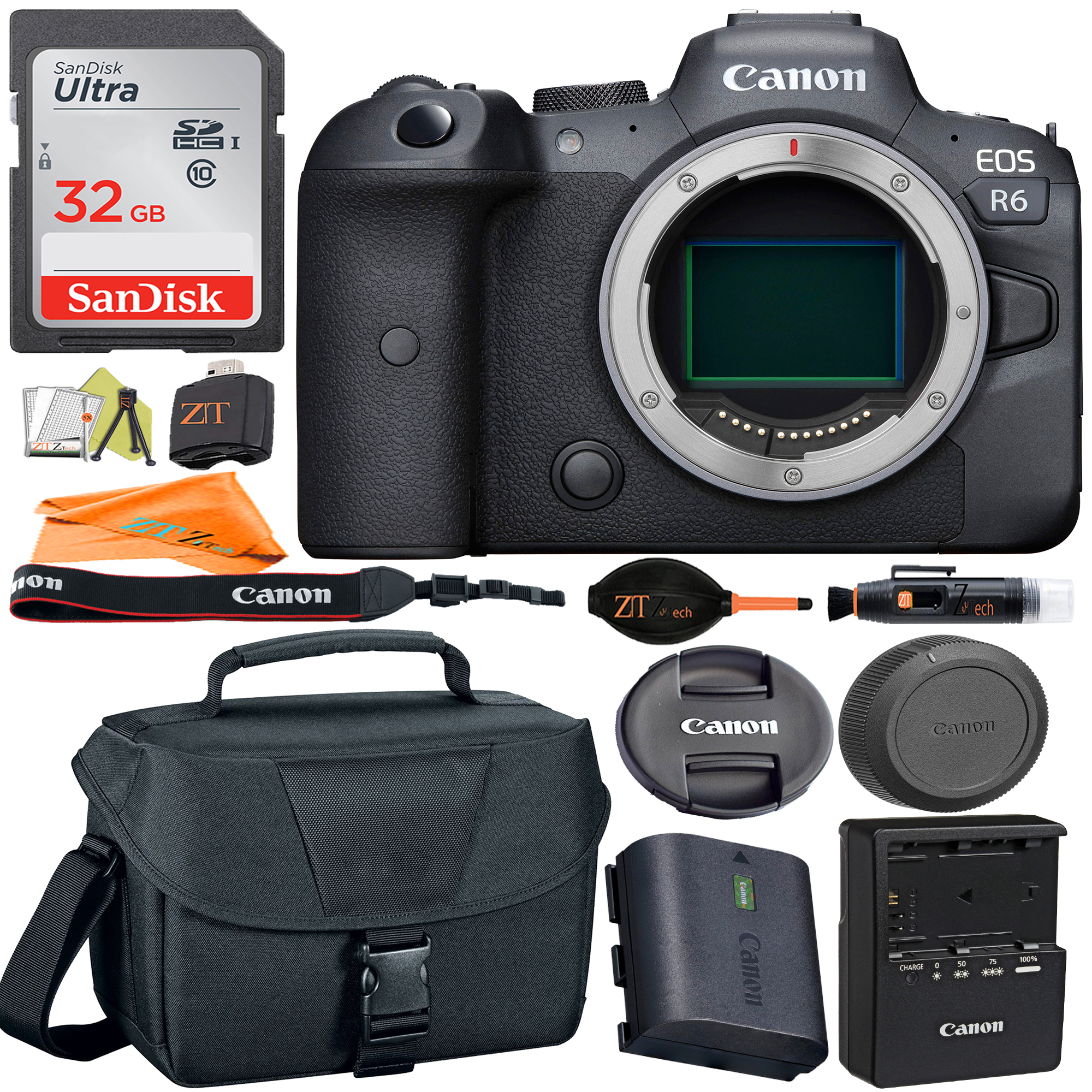 Canon EOS R6 Mirrorless Digital Camera (Body Only) 4K Video with SanDisk 32GB Memory Card + Case + ZeeTech Accessory Bundle