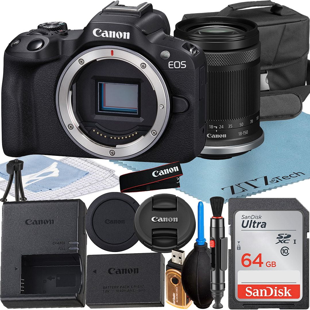 Canon EOS R50 Mirrorless Camera with RF-S 18-150mm Lens + SanDisk 64GB Memory Card + Case + ZeeTech Accessory Bundle