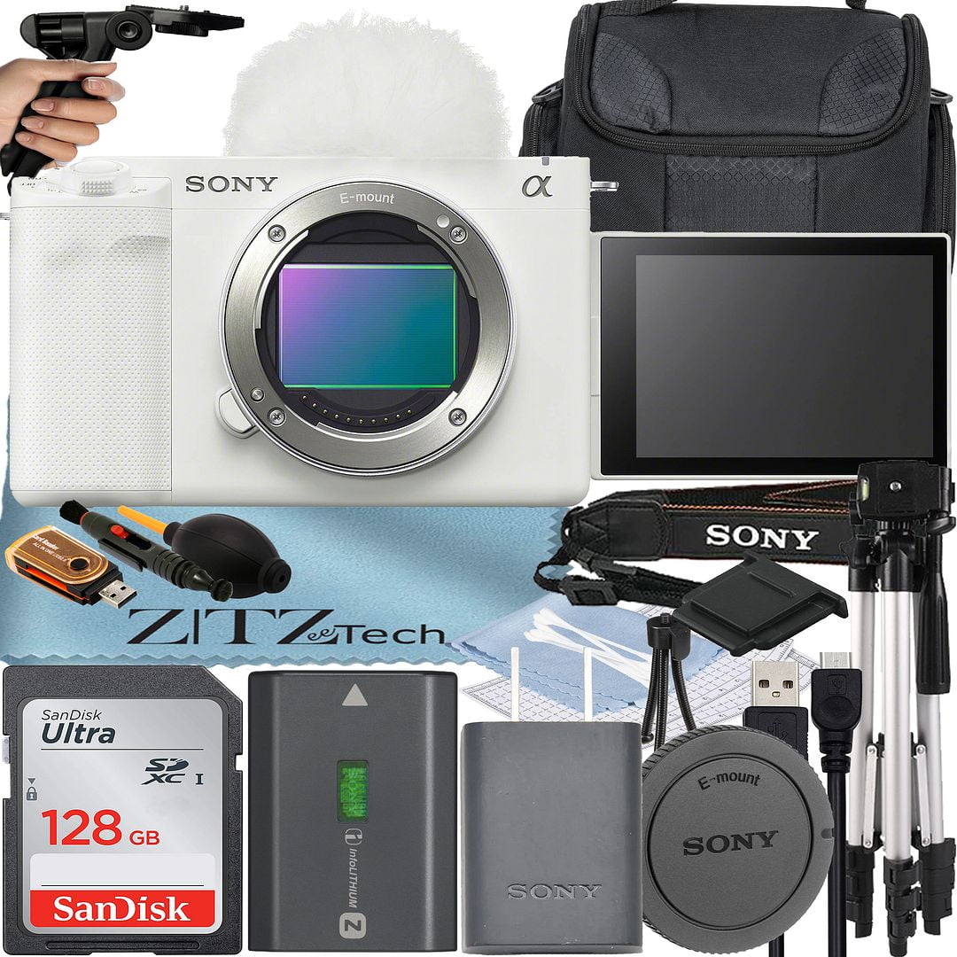 Sony ZV-E1 Mirrorless Camera White (Body Only) with SanDisk 128GB Card + Case + Tripod + Cleaning Kit + ZeeTech Accessory Bundle