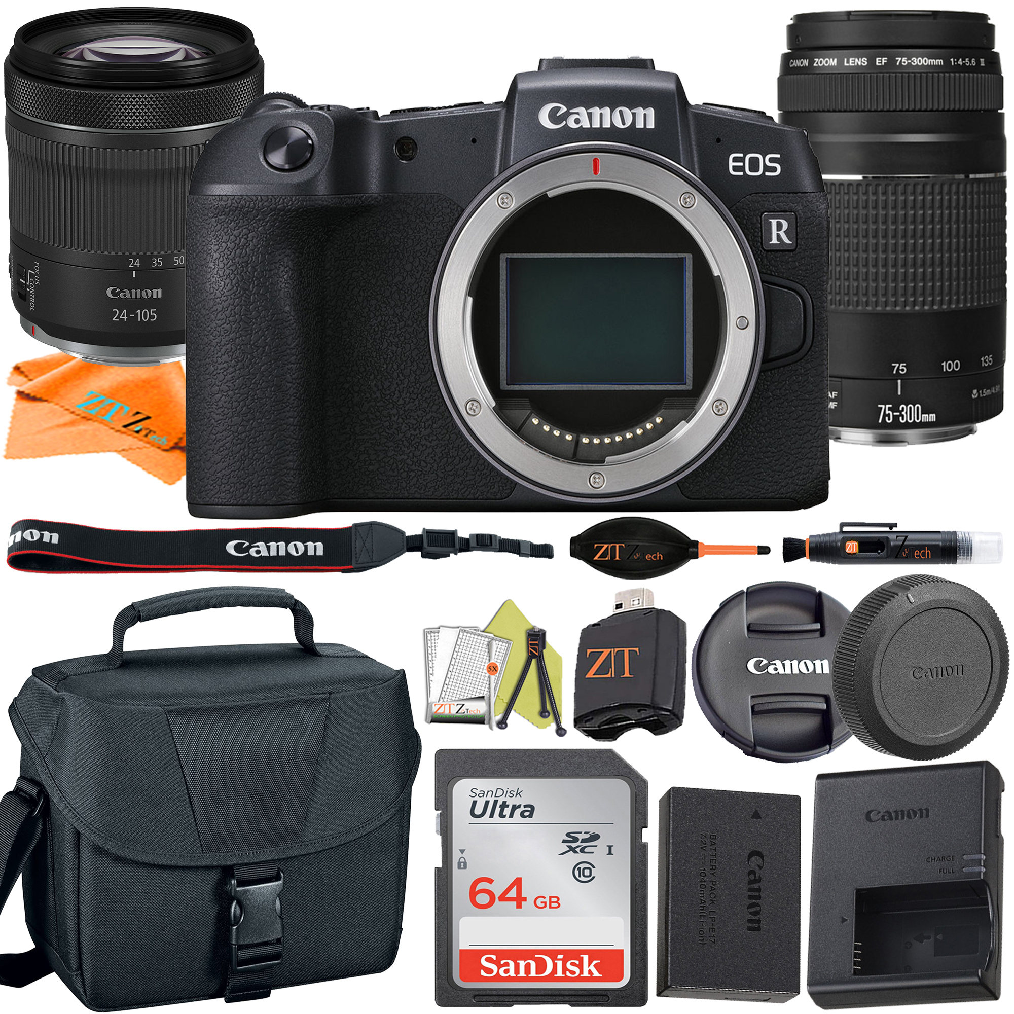 Canon EOS RP Mirrorless Digital Camera with RF24-105mm STM + 75-300mm Lens + SanDisk 64GB + Case + ZeeTech Accessory