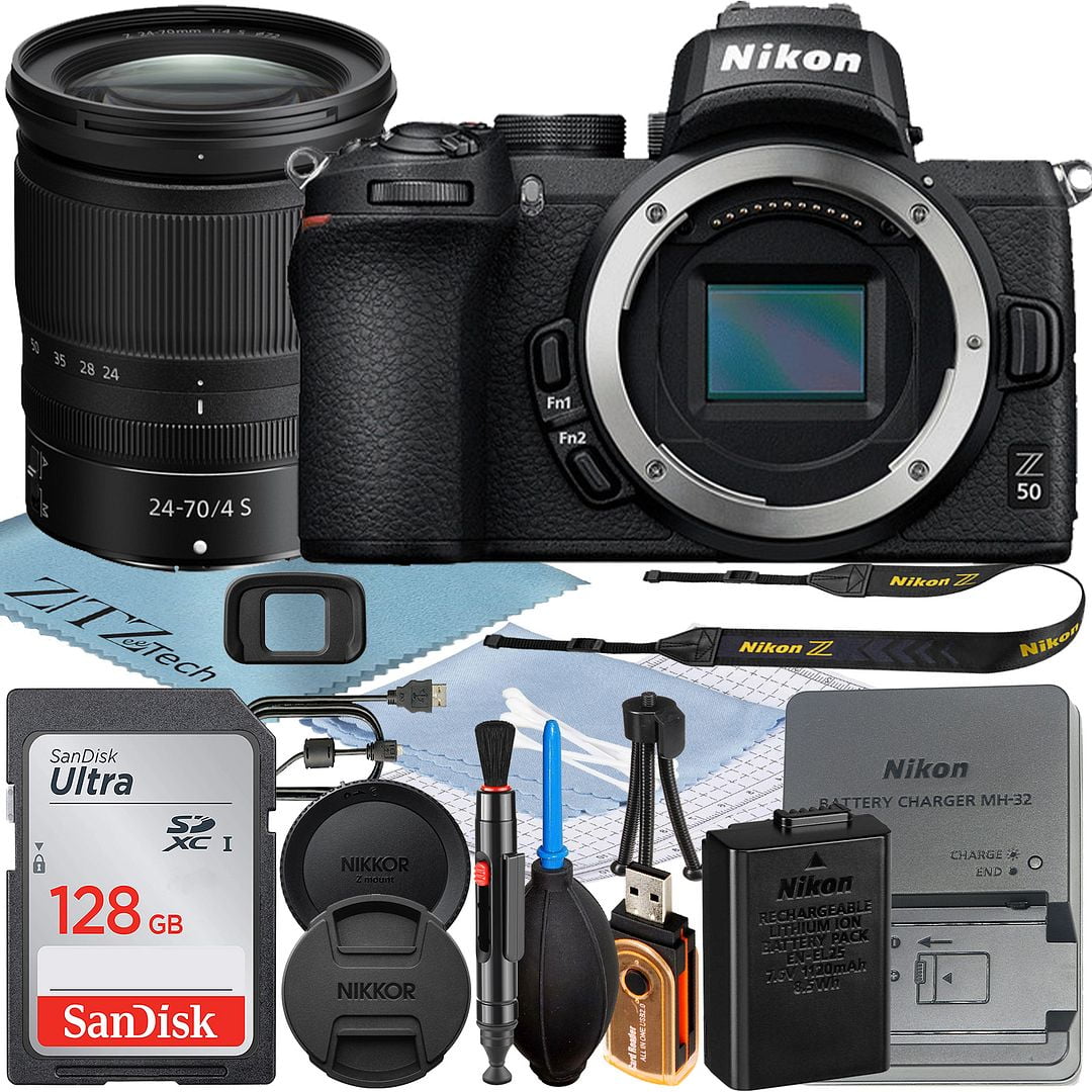 Nikon Z50 Mirrorless Camera with NIKKOR Z 24-70mm f/4 S Lens + SanDisk 128GB Memory Card + ZeeTech Accessory Bundle