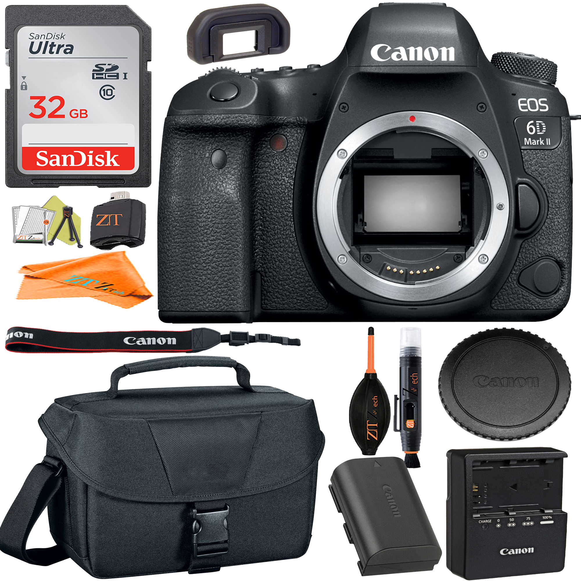 Canon EOS 6D Mark II DSLR Camera (Body Only) with SanDisk 32GB Card + Case + ZeeTech Accessory Bundle