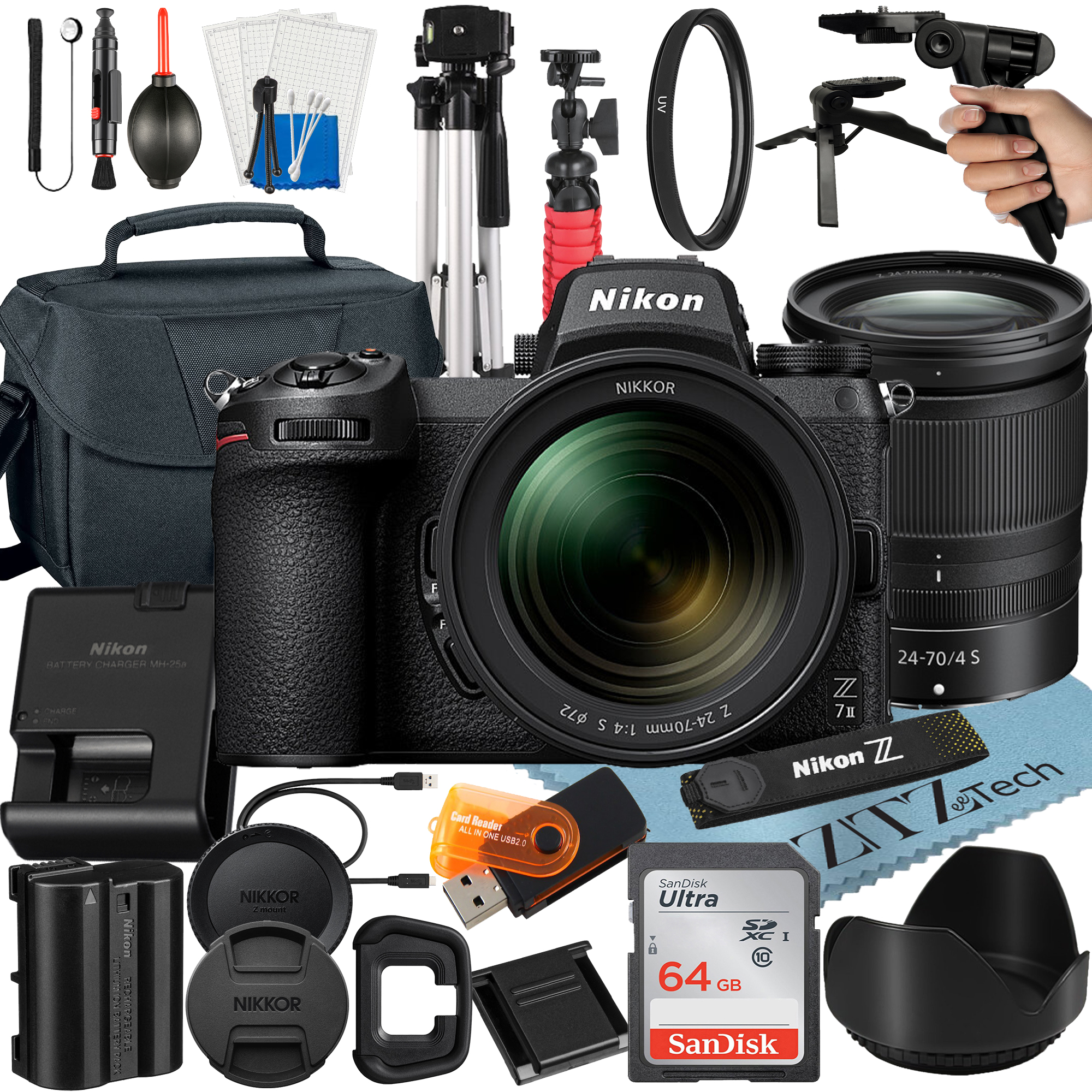 Nikon Z7 II Mirrorless Camera Bundle with NIKKOR Z 24-70mm f/4 S Lens + 64GB SanDisk Card + Case + Tripod + ZeeTech Accessory