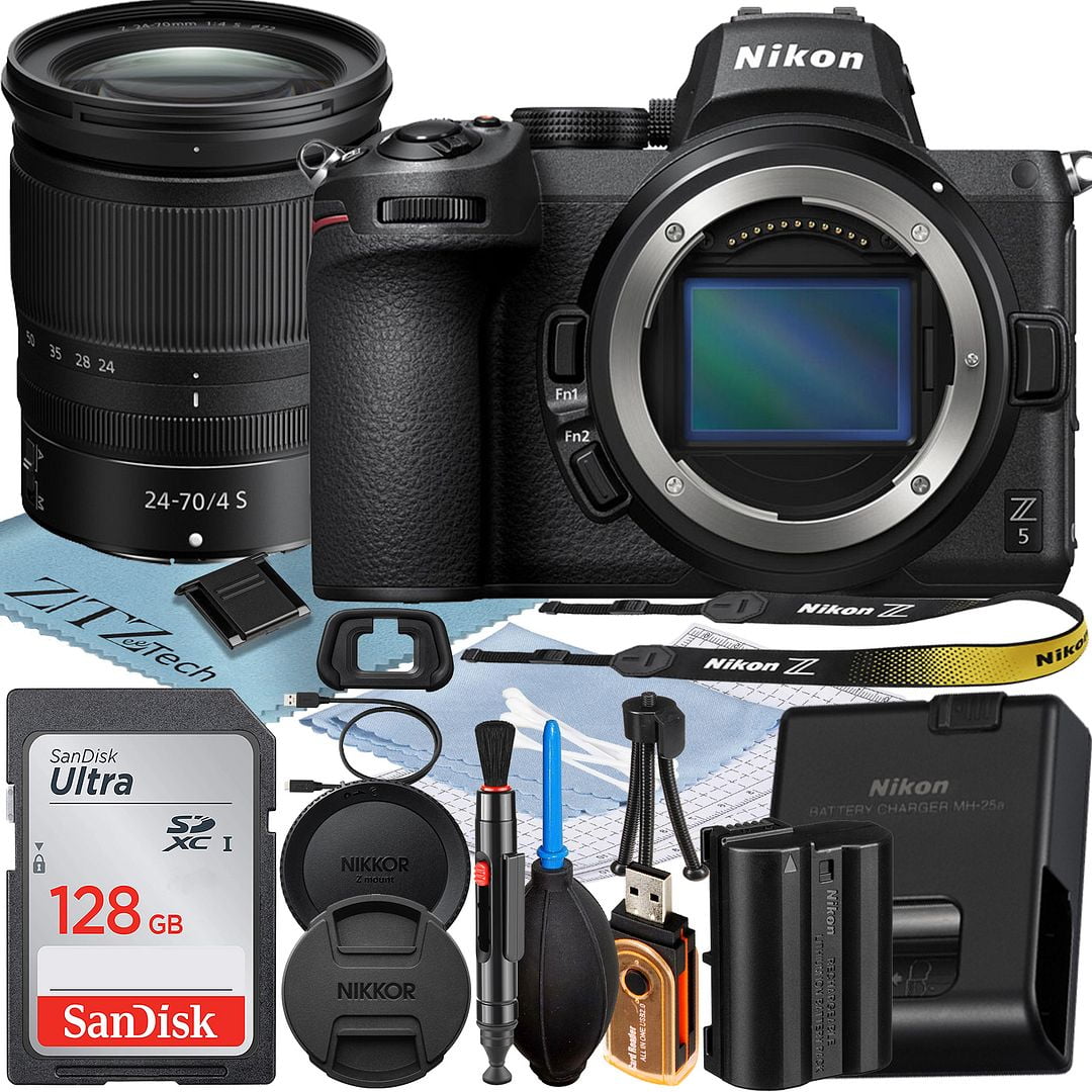 Nikon Z5 Mirrorless Camera with NIKKOR Z 24-70mm f/4 Zoom Lens + SanDisk 128GB Card + Case + 3 Pieces Filter + Flash + ZeeTech Accessory Bundle