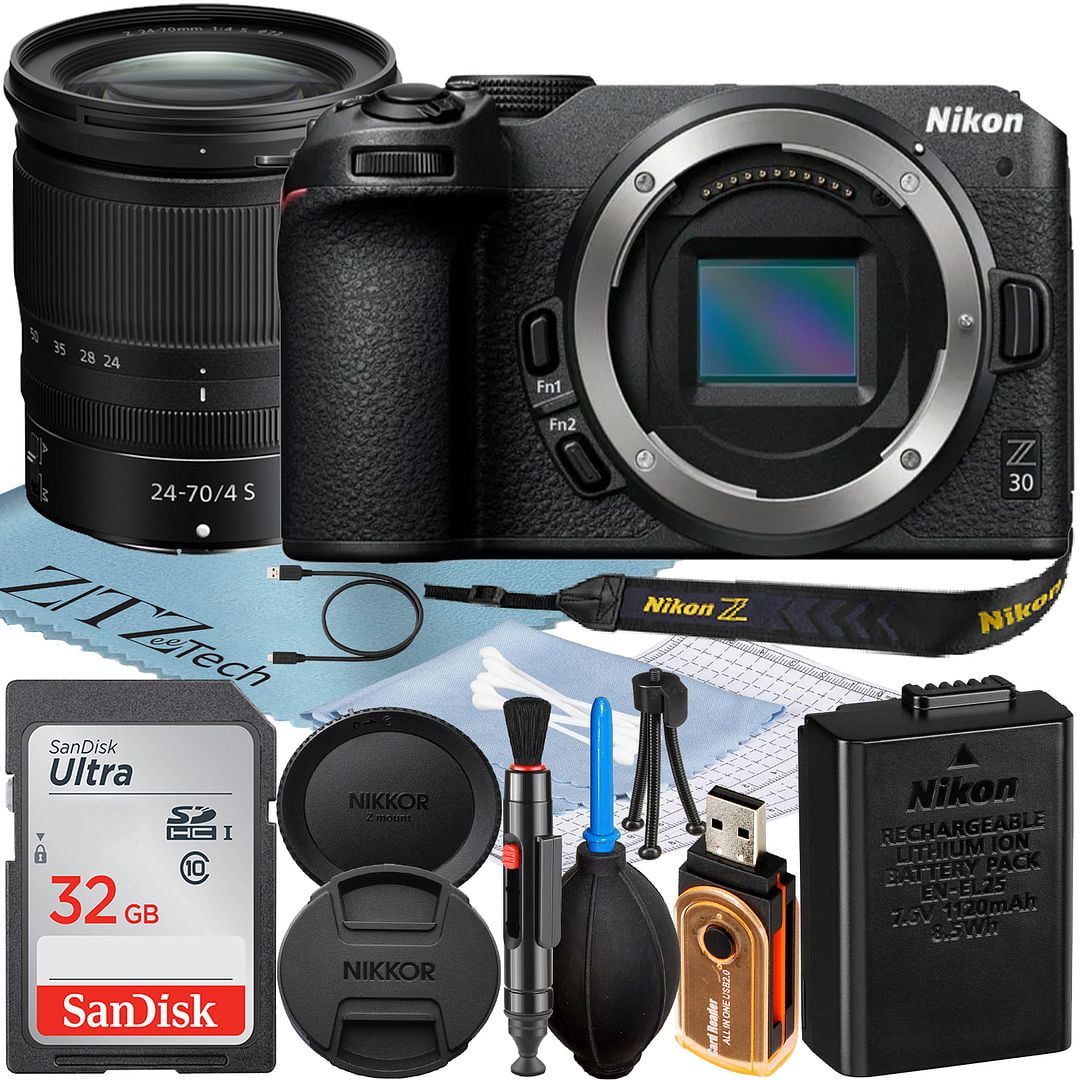 Nikon Z30 Mirrorless Camera with NIKKOR Z 24-70mm f/4 S Lens + SanDisk 32GB Memory Card + ZeeTech Accessory Bundle