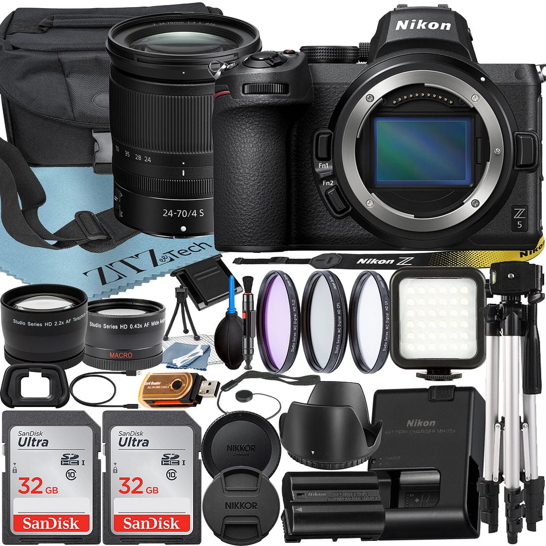 Nikon Z5 Mirrorless Camera with NIKKOR Z 24-70mm f/4 Zoom Lens + SanDisk 32GB Card + Case + Wideangle + Tripod + ZeeTech Accessory Bundle