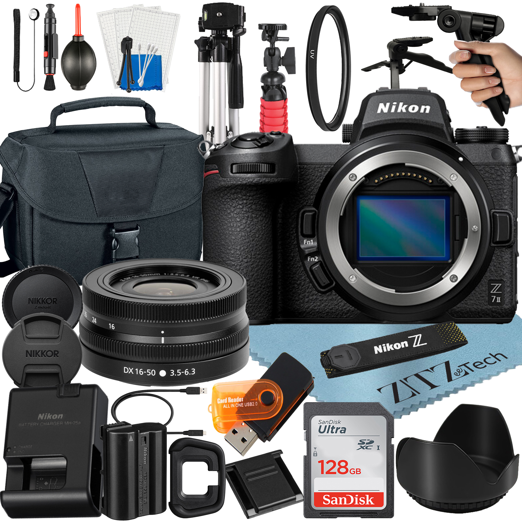 Nikon Z7 II Mirrorless Camera Bundle with NIKKOR 16-50mm VR Zoom Lens + 128GB SanDisk Card + Case + Tripod + ZeeTech Accessory