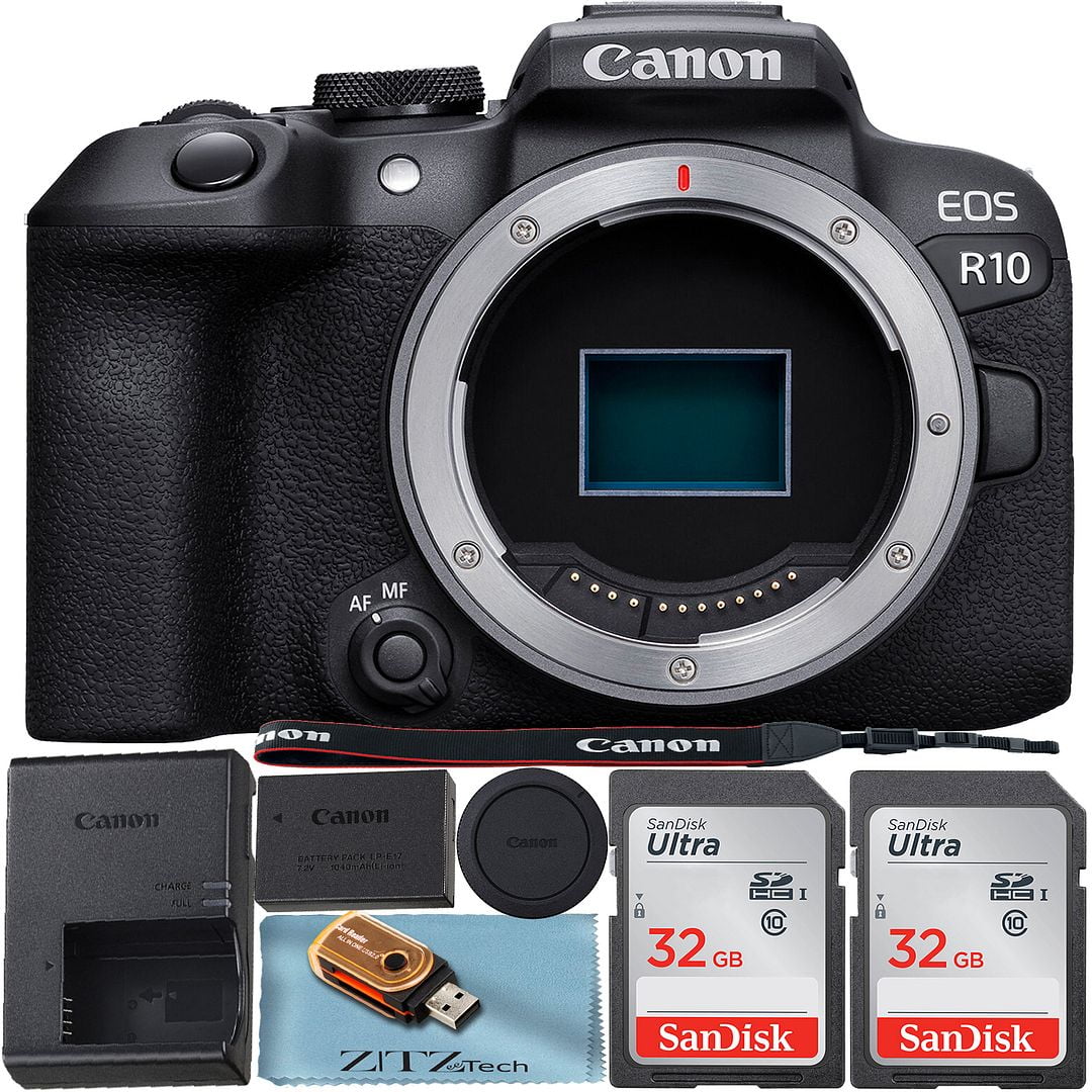 Canon EOS R10 Mirrorless Camera (Body Only) Vlogging 4K Video with 2 Pack SanDisk 32GB Memory Card + ZeeTech Accessory Bundle