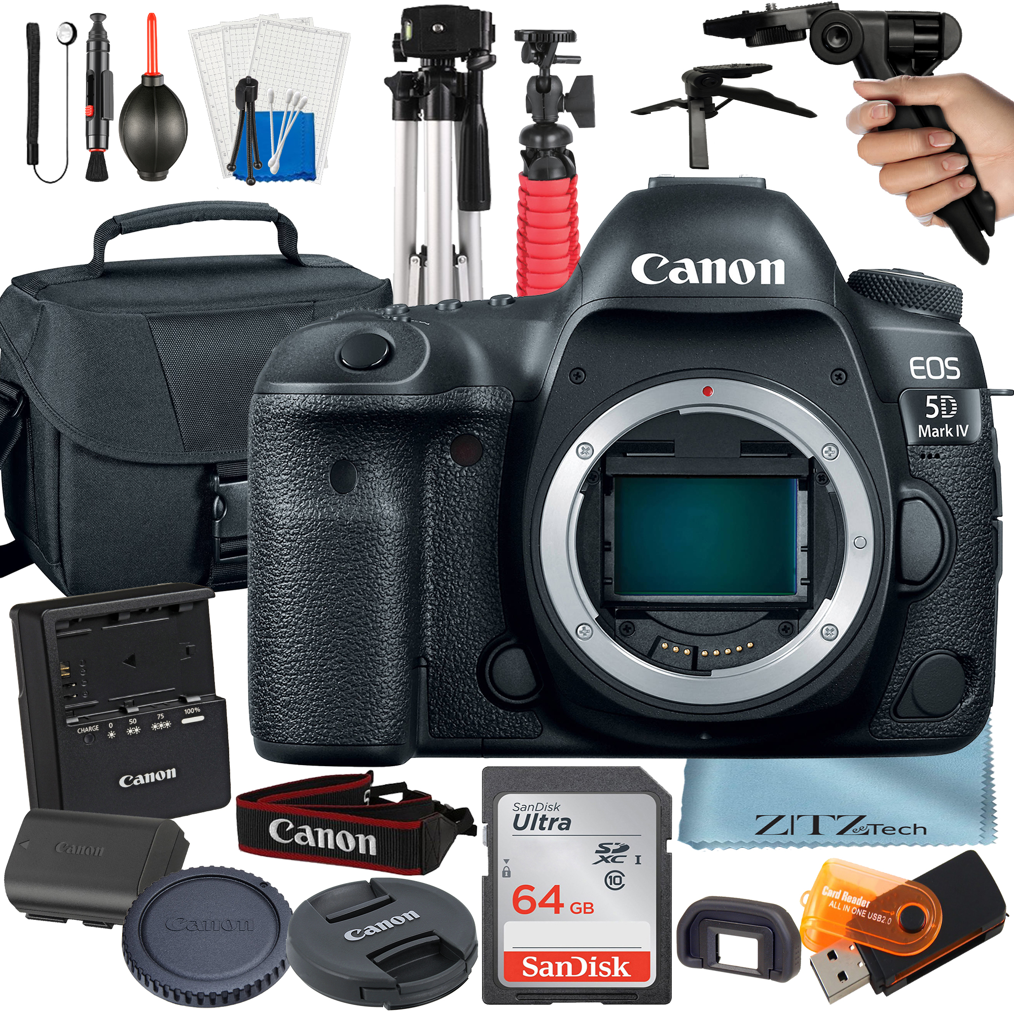 Canon EOS 5D Mark IV Full Frame DSLR Camera (Body Only) with SanDisk 64GB Card + Case + Tripod + ZeeTech Accesory