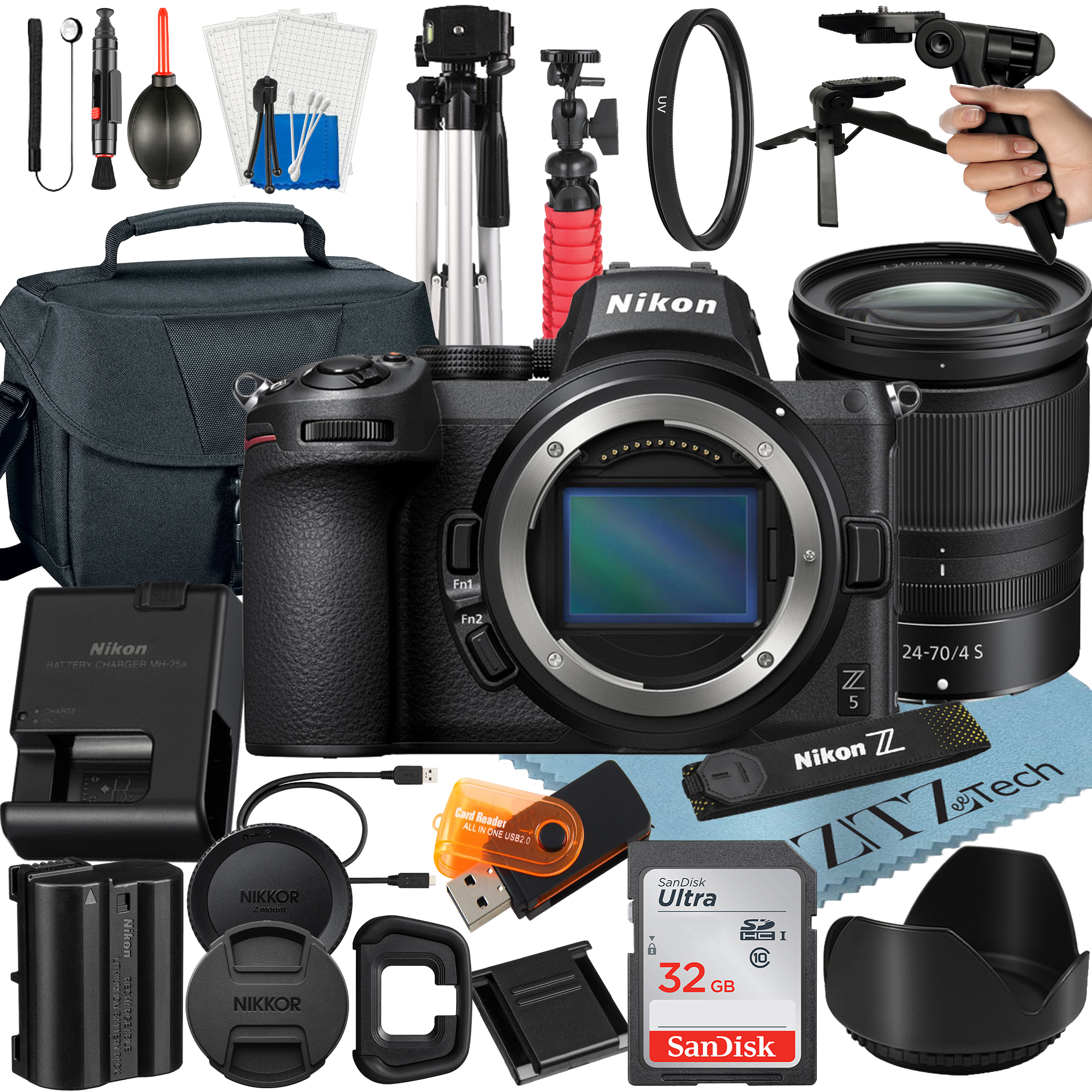 Nikon Z5 Mirrorless Camera Bundle with NIKKOR Z 24-70mm f/4 S Lens + 32GB SanDisk Card + Case + Tripod + ZeeTech Accessory