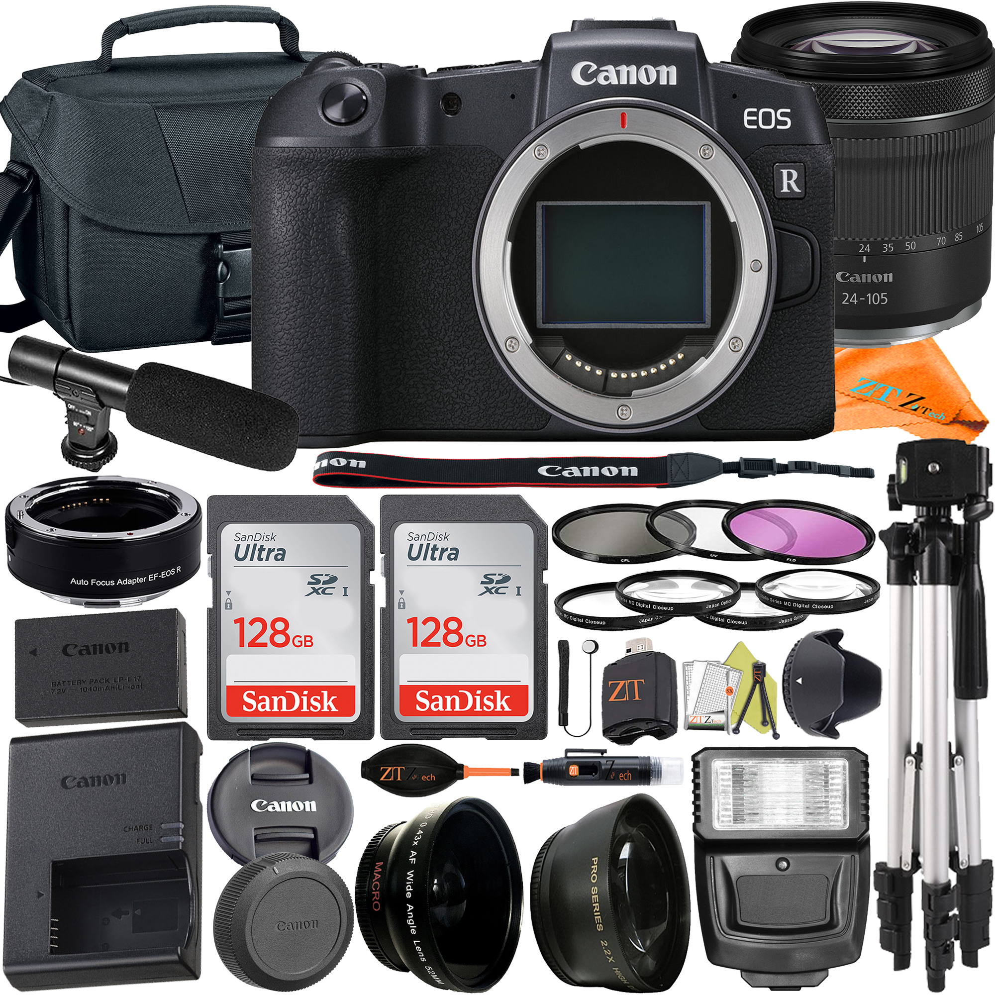 Canon EOS RP Mirrorless Camera with RF24-105mm Lens + Mount Adapter + 2Pack SanDisk 128GB + Case + ZeeTech Accessory