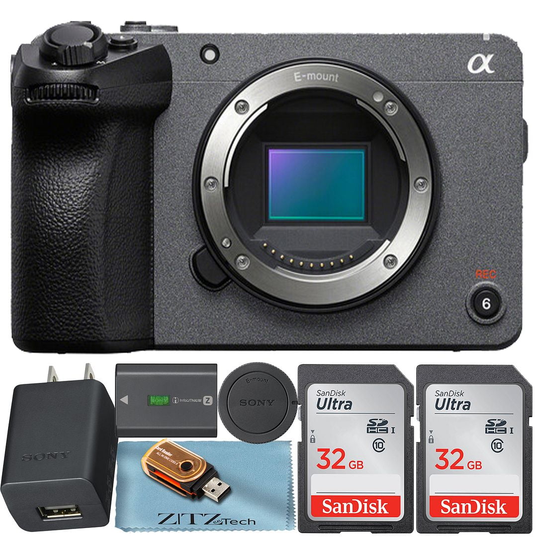 Sony FX30 Digital Cinema Camera + 2 Pack 32GB Memory Card + Card Reader + ZeeTech Cloth