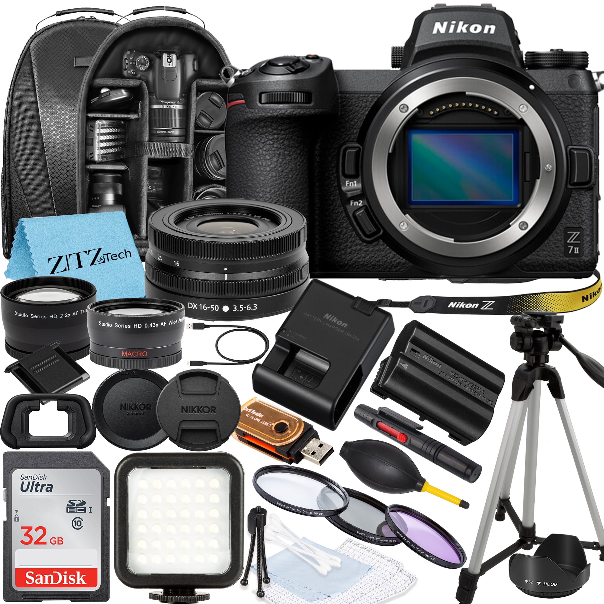 Nikon Z7 II Mirrorless Camera with NIKKOR Z DX 16-50mm VR Zoom Lens, SanDisk 32GB Memory Card, Backpack, Flash, Tripod and ZeeTech Accessory Bundle