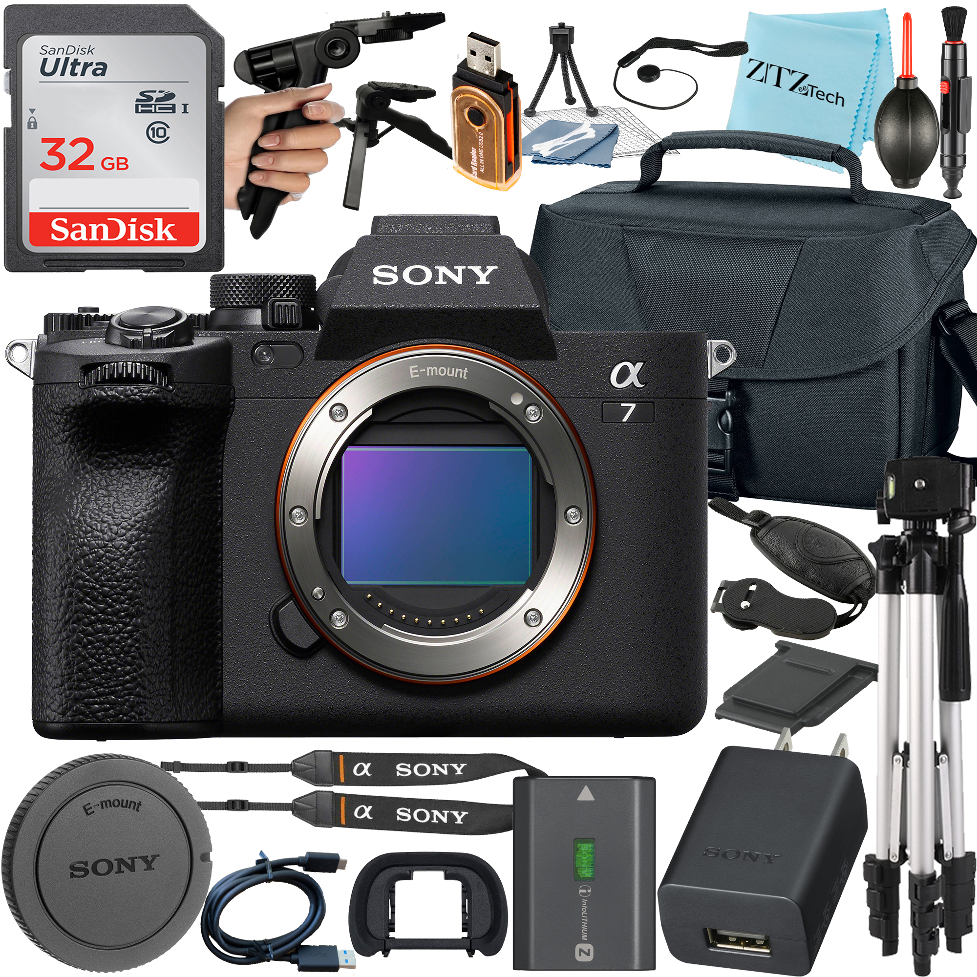 Sony Alpha a7 IV Mirrorless Digital Camera (Body Only) + SanDisk 32GB Card + Case + Tripod + ZeeTech Accessory Bundle