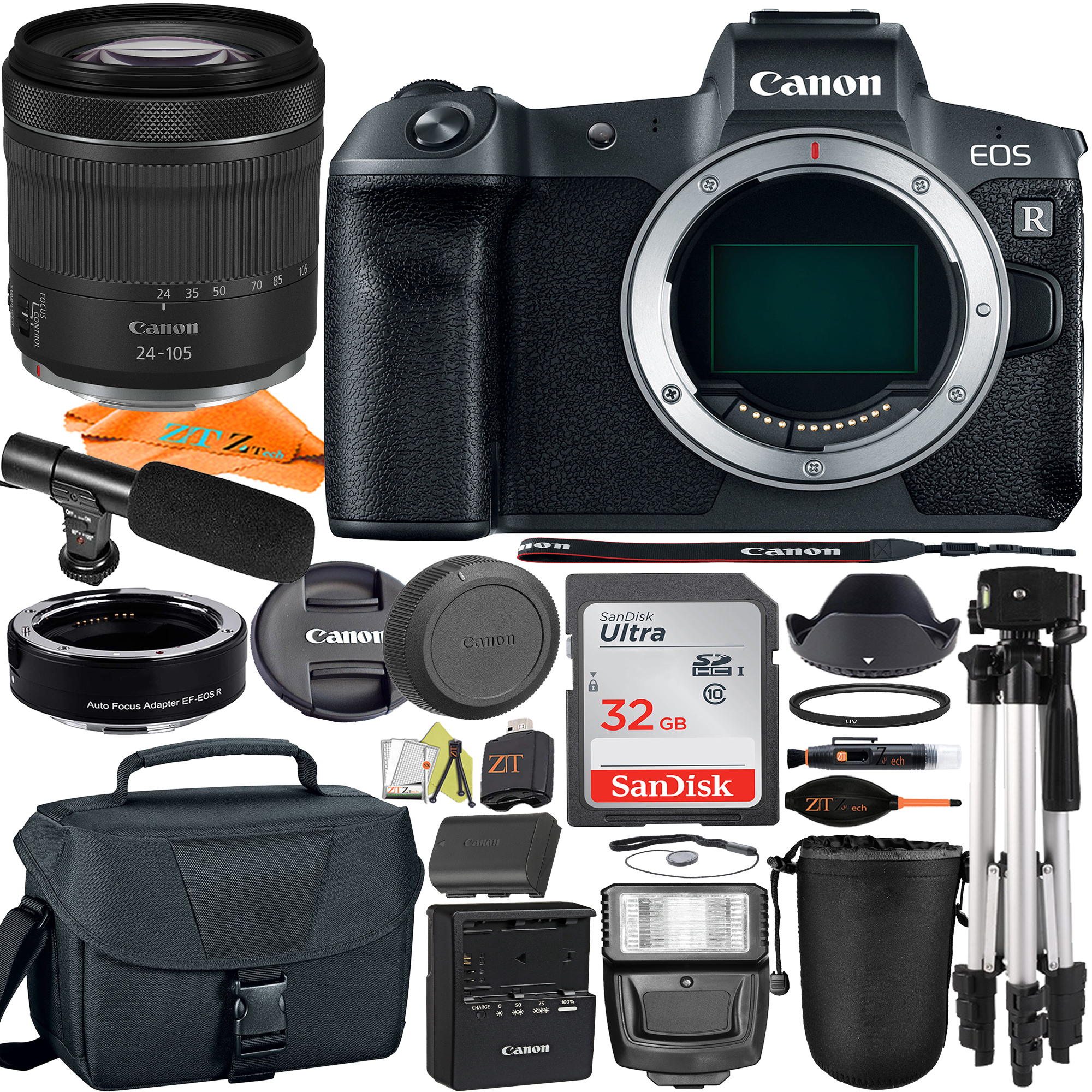 Canon EOS R Mirrorless Digital Camera with RF24-105mm Lens + Mount Adapter + SanDisk 32GB + Case + ZeeTech Accessory Bundle