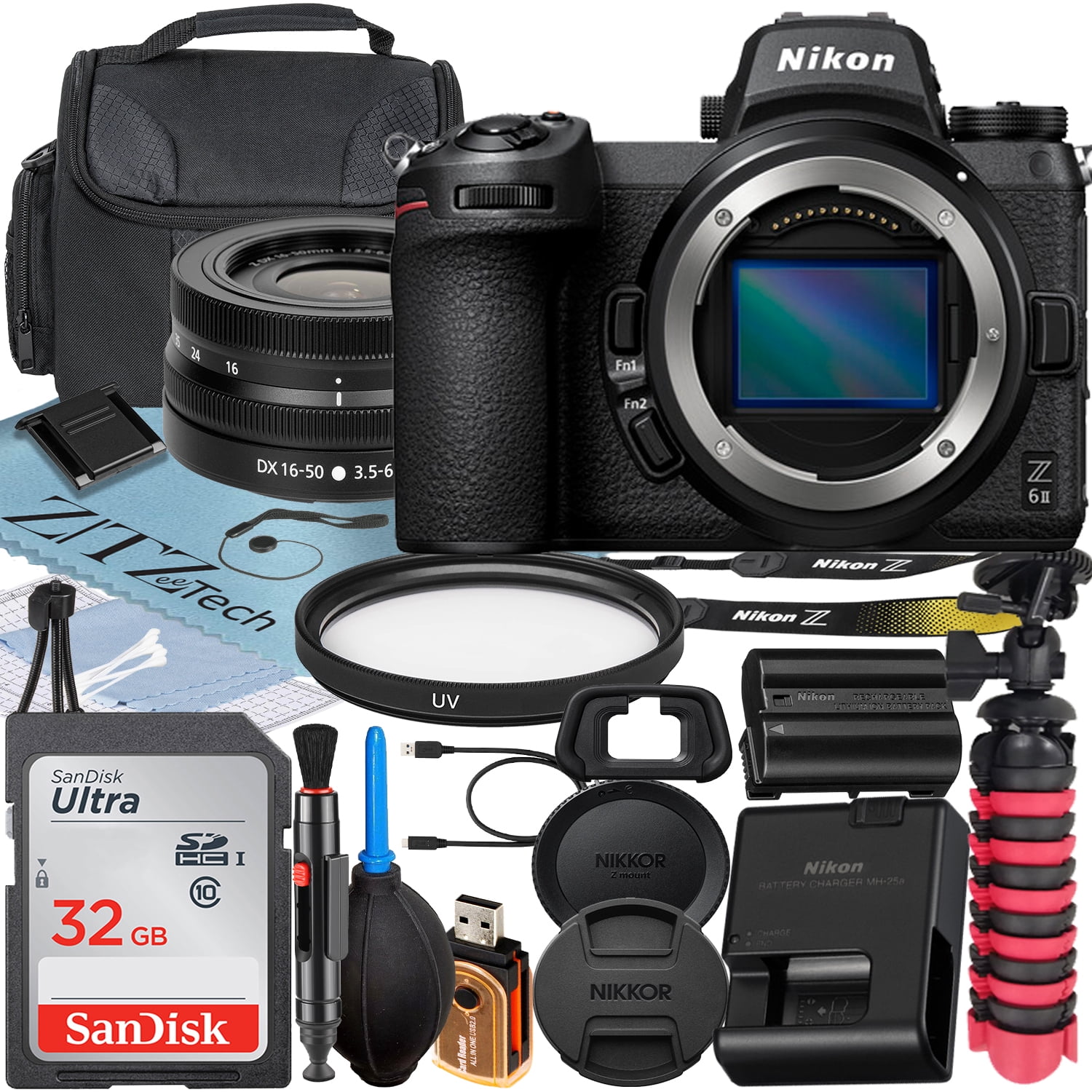 Nikon Z6 II Mirrorless Camera with NIKKOR Z DX 16-50mm VR Zoom Lens + SanDisk 32GB Memory Card + Case + UV Filter + ZeeTech Accessory Bundle