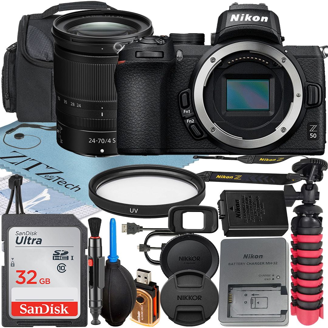 Nikon Z50 Mirrorless Camera with NIKKOR Z 24-70mm f/4 S Lens + SanDisk 32GB Memory Card + Case + UV Filter + ZeeTech Accessory Bundle