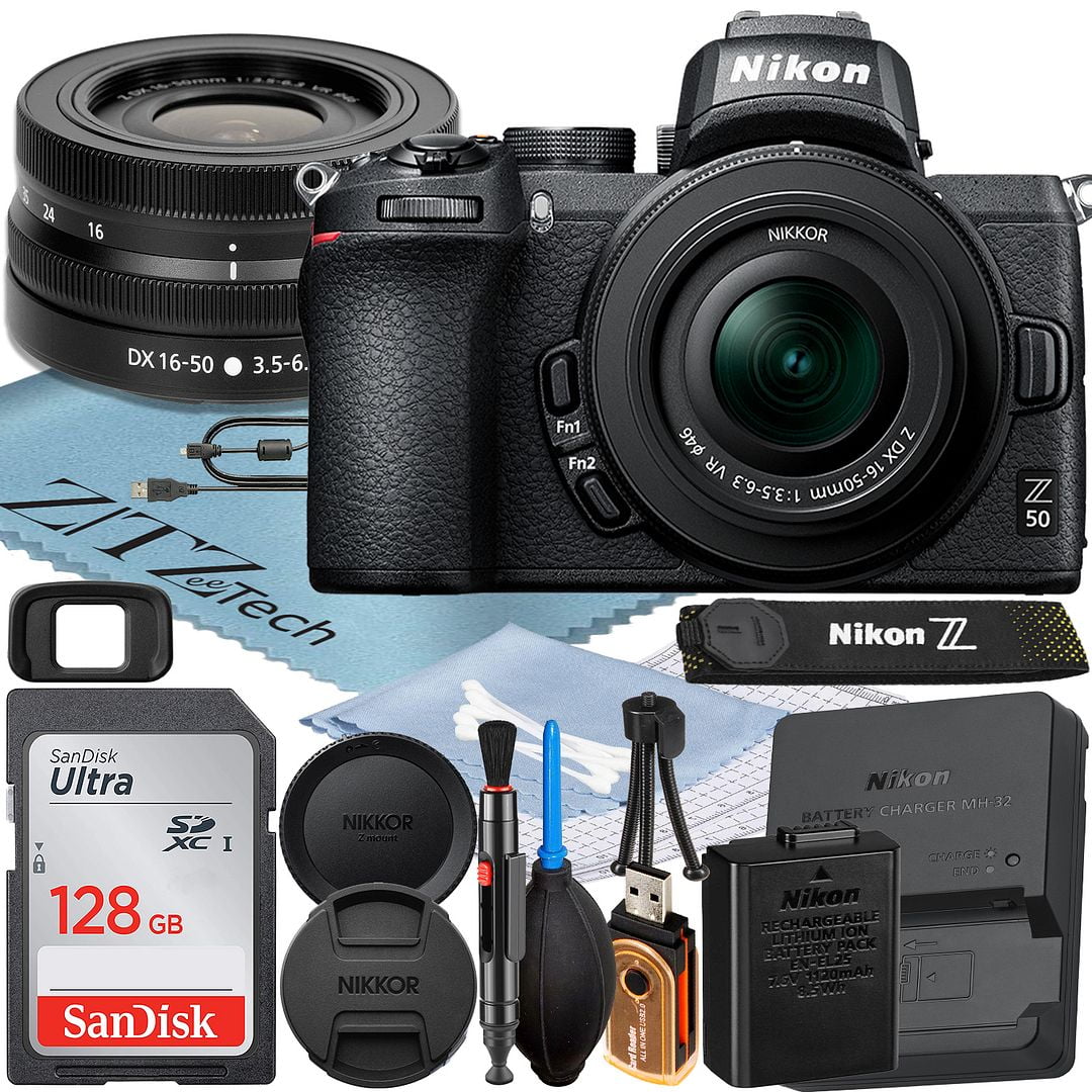 Nikon Z50 Mirrorless Camera with NIKKOR Z DX 16-50mm VR Zoom Lens + SanDisk 128GB Memory Card + ZeeTech Accessory Bundle