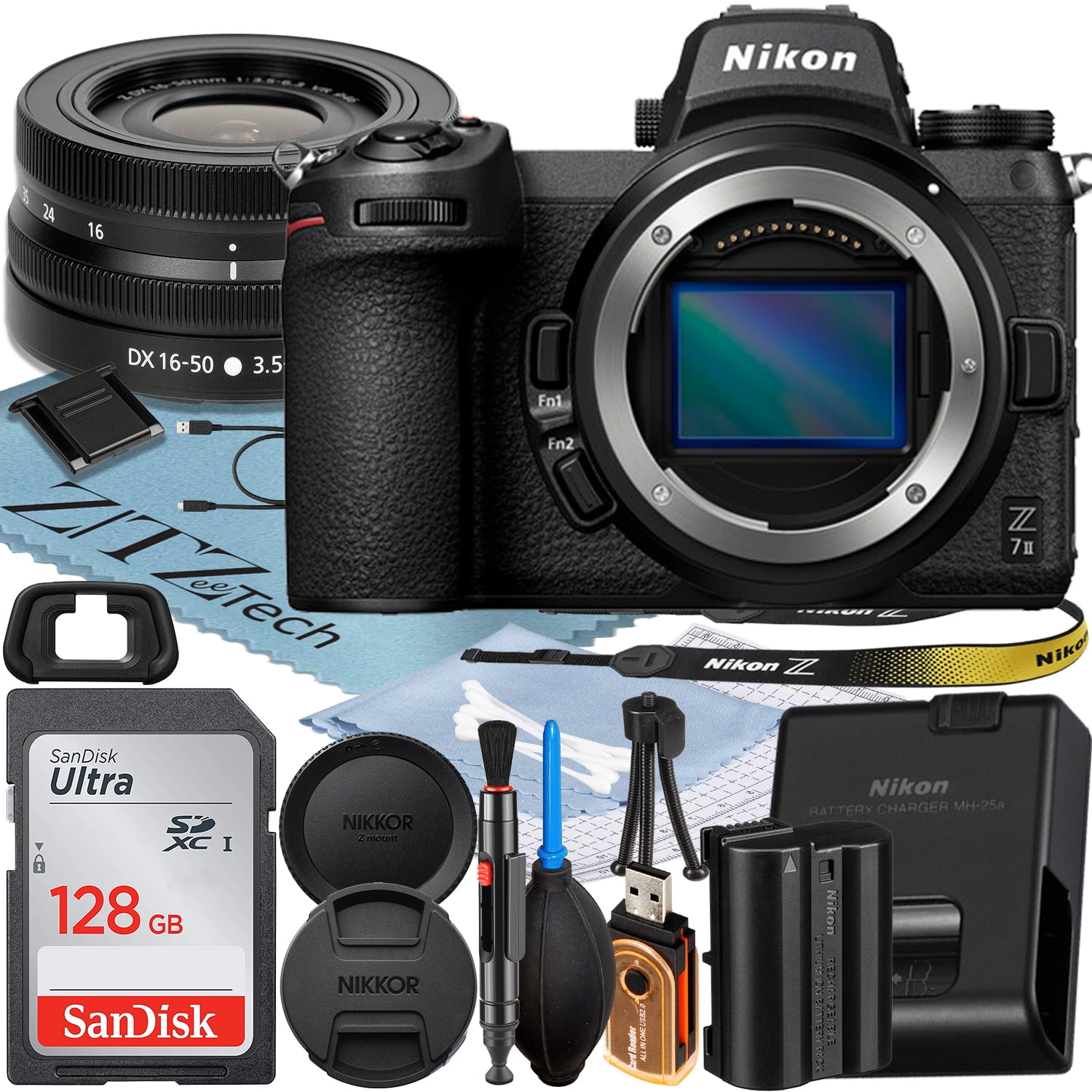 Nikon Z7 II Mirrorless Camera with NIKKOR Z DX 16-50mm VR Zoom Lens + SanDisk 128GB Memory Card + ZeeTech Accessory Bundle