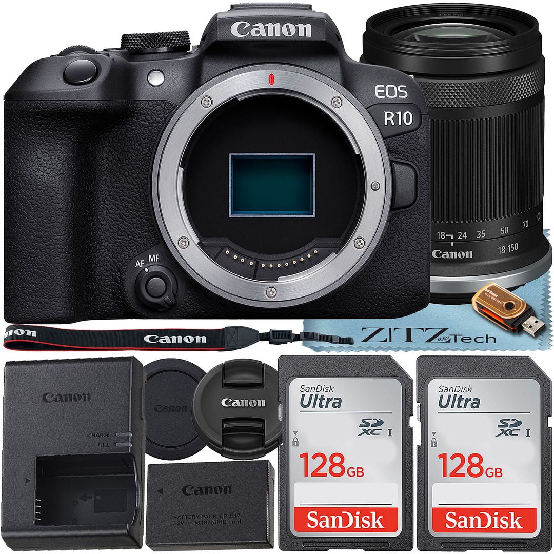 Canon EOS R10 Mirrorless Camera with RF-S 18-150mm f/3.5-6.3 IS STM Lens + 2 Pack SanDisk 128GB Memory Card + ZeeTech Accessory Bundle