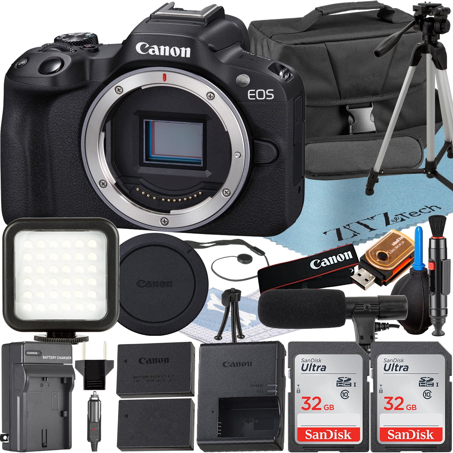 Canon EOS R50 Mirrorless Camera (Body) with 2 Pack SanDisk 32GB Memory Card + Case + ZeeTech Accessory Bundle