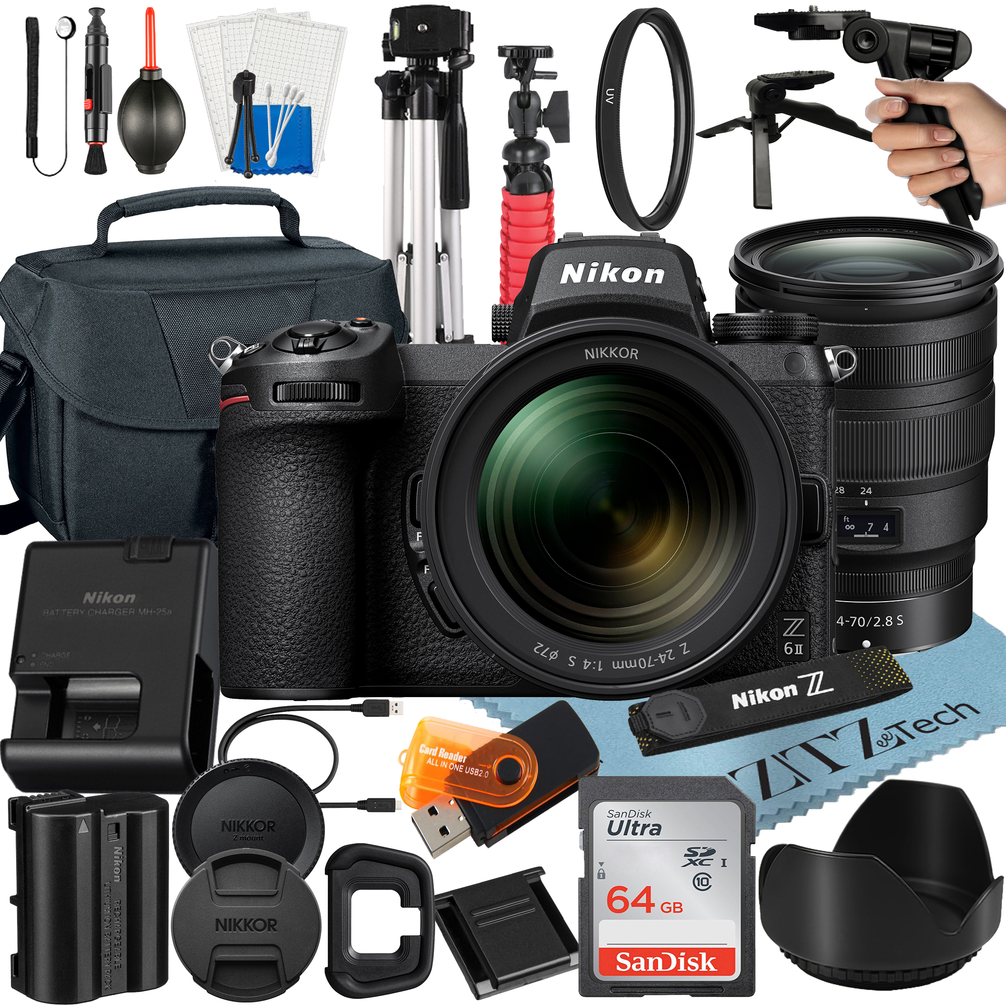 Nikon Z6 II Mirrorless Camera Bundle with NIKKOR Z 24-70mm S Lens + 64GB SanDisk Card + Case + Tripod + ZeeTech Accessory