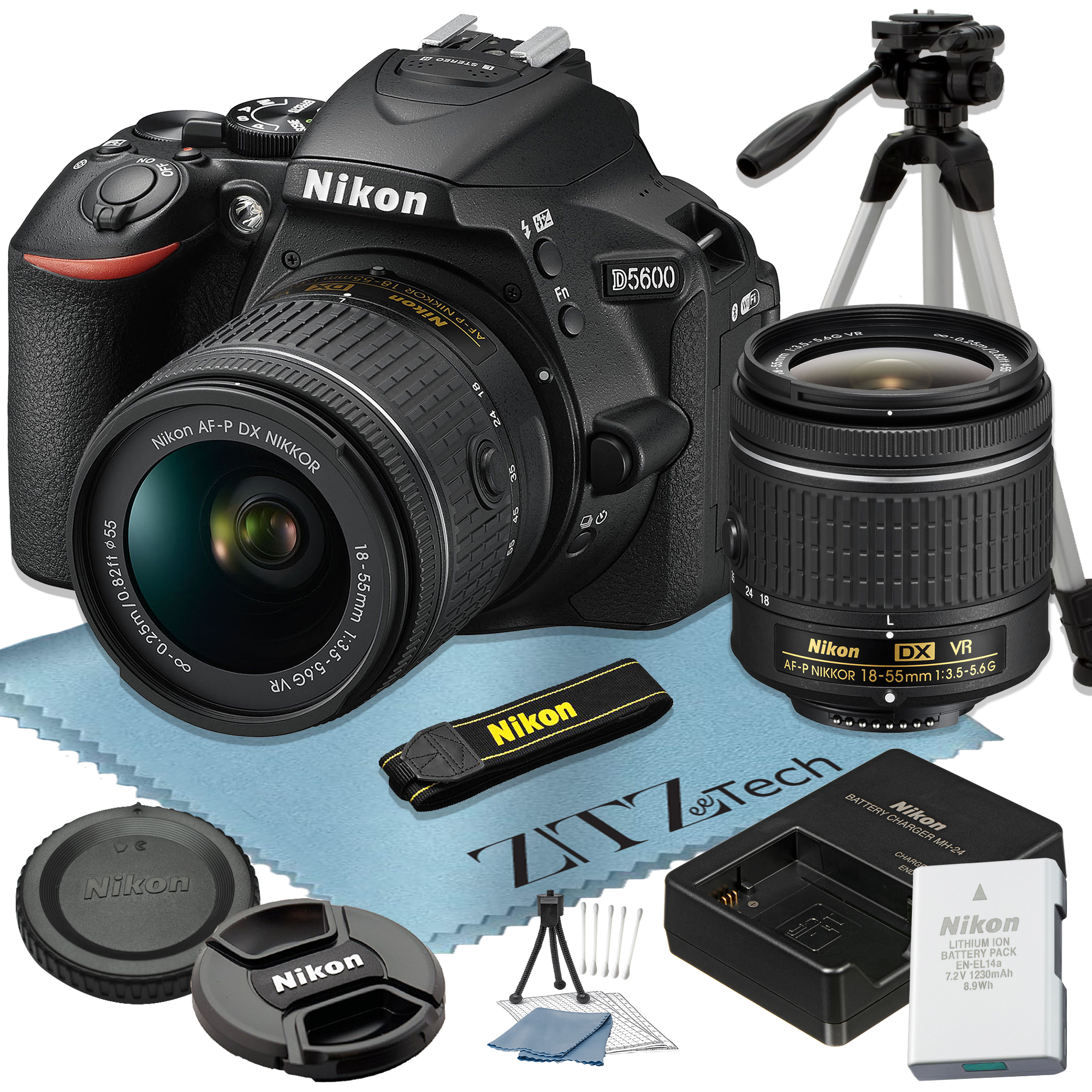 Nikon D5600 DSLR Camera 24.2MP DX-Format CMOS Sensor with 18-55mm Lens + Tripod + ZeeTech Accessory Bundle