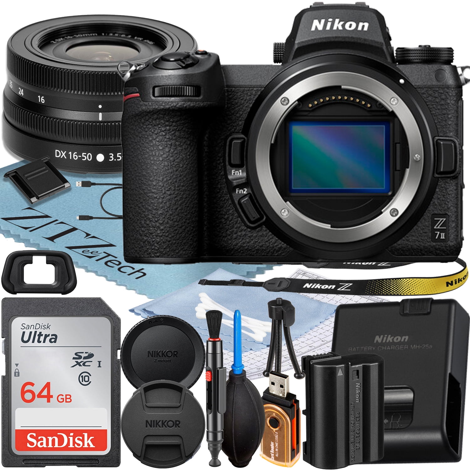 Nikon Z7 II Mirrorless Camera with NIKKOR Z DX 16-50mm VR Zoom Lens + SanDisk 64GB Memory Card + ZeeTech Accessory Bundle